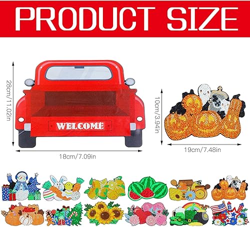 Miniatura 2 de Xuhal 12 piezas de pintura magnética de diamantes para decoración de pared, colgante intercambiable, letrero de bienvenida de temporada,