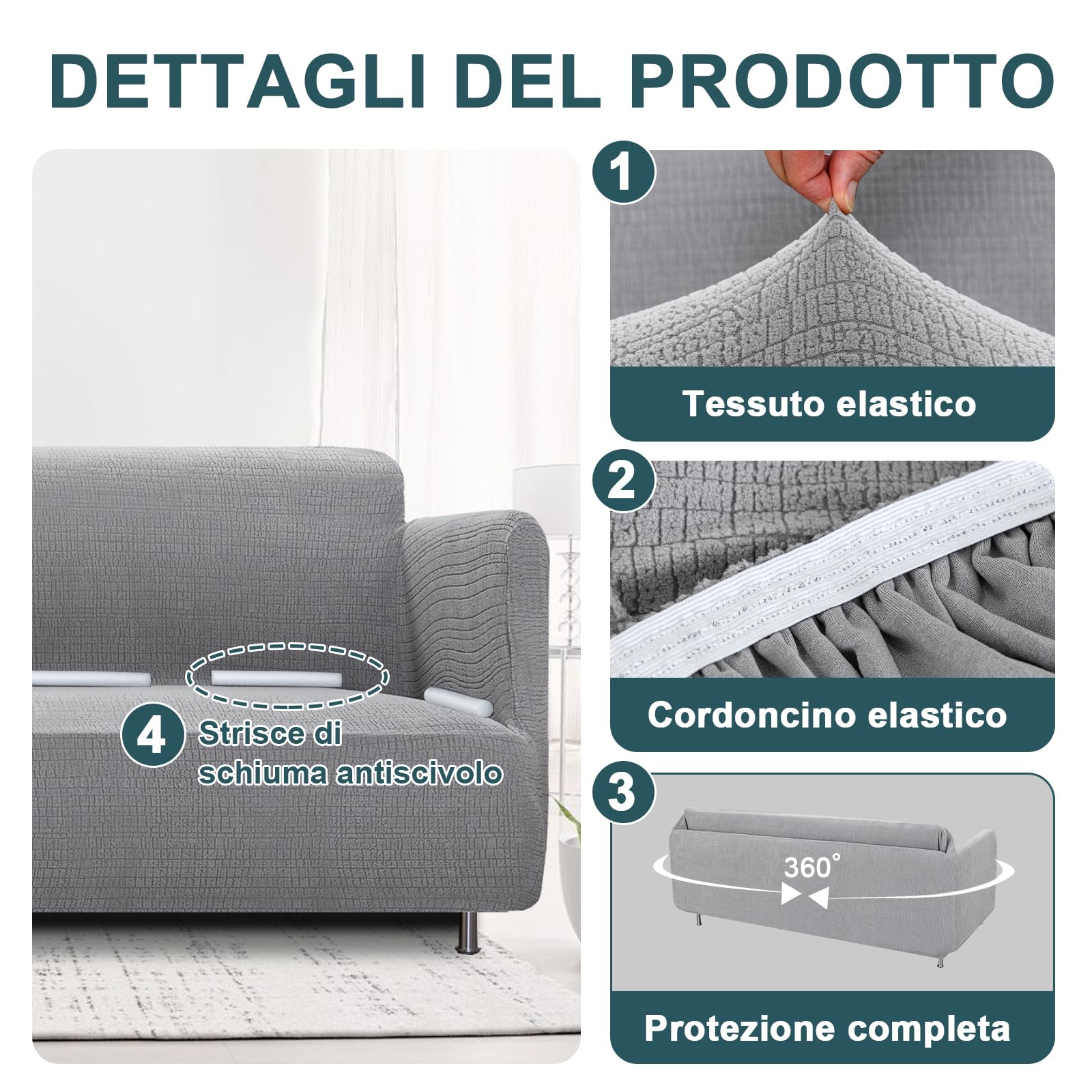 BellaHills Copridivano Grande 2 Posti(172-190cm), Jacquard Copridivano Altamente Elasticizzato, Moderno Copri Divano per Soggiorno, Funge da Protezione per Cani e Animali Domestici, Tortora