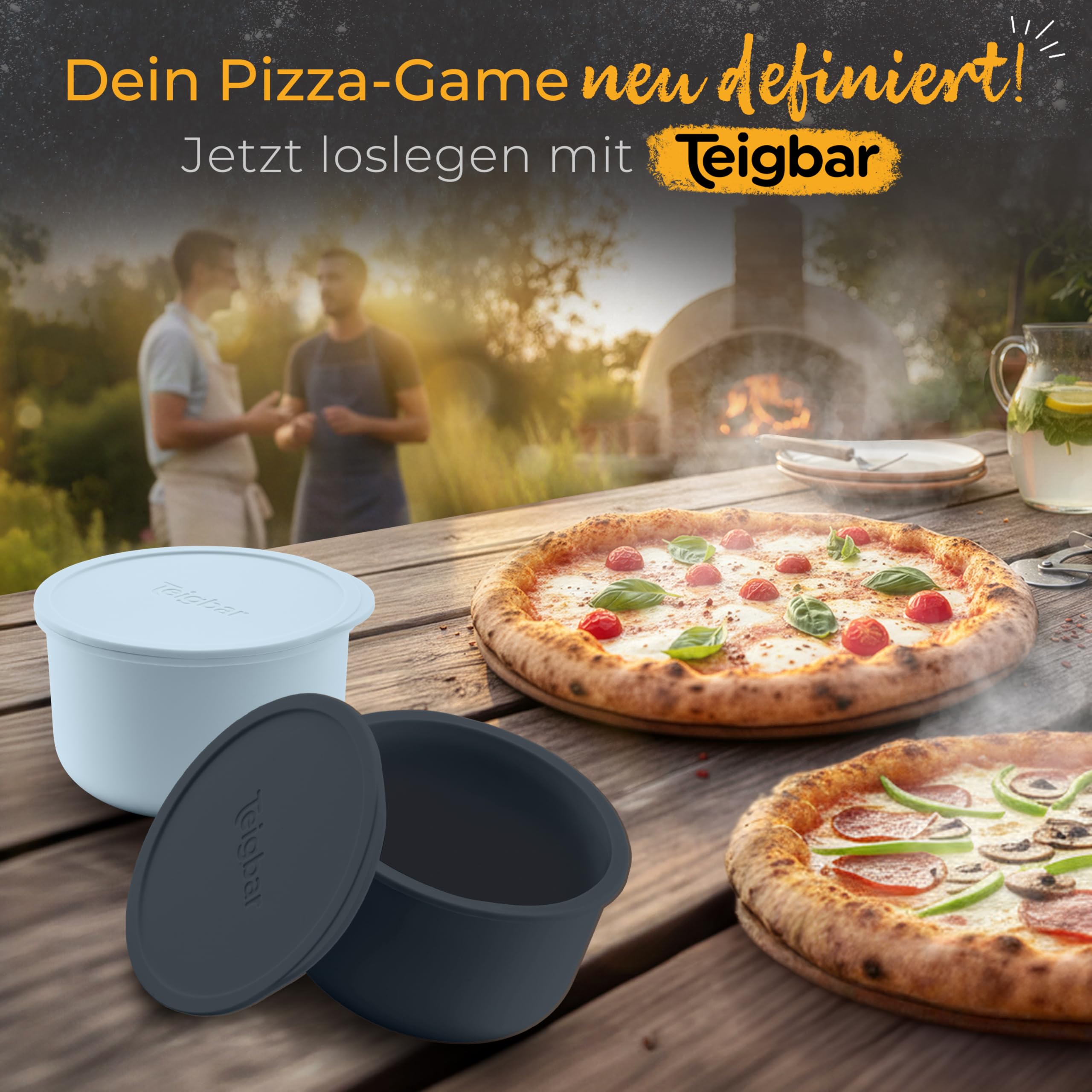 Teigbar« Pizzaballenbox mit Deckel, 4er Set - platzsparende Teigbox aus löse-leichtem Silikon - bis zu 350g Pizzateig Box mit Deckel, Pizza Box - Schwarz/Grau - Ø13cm
