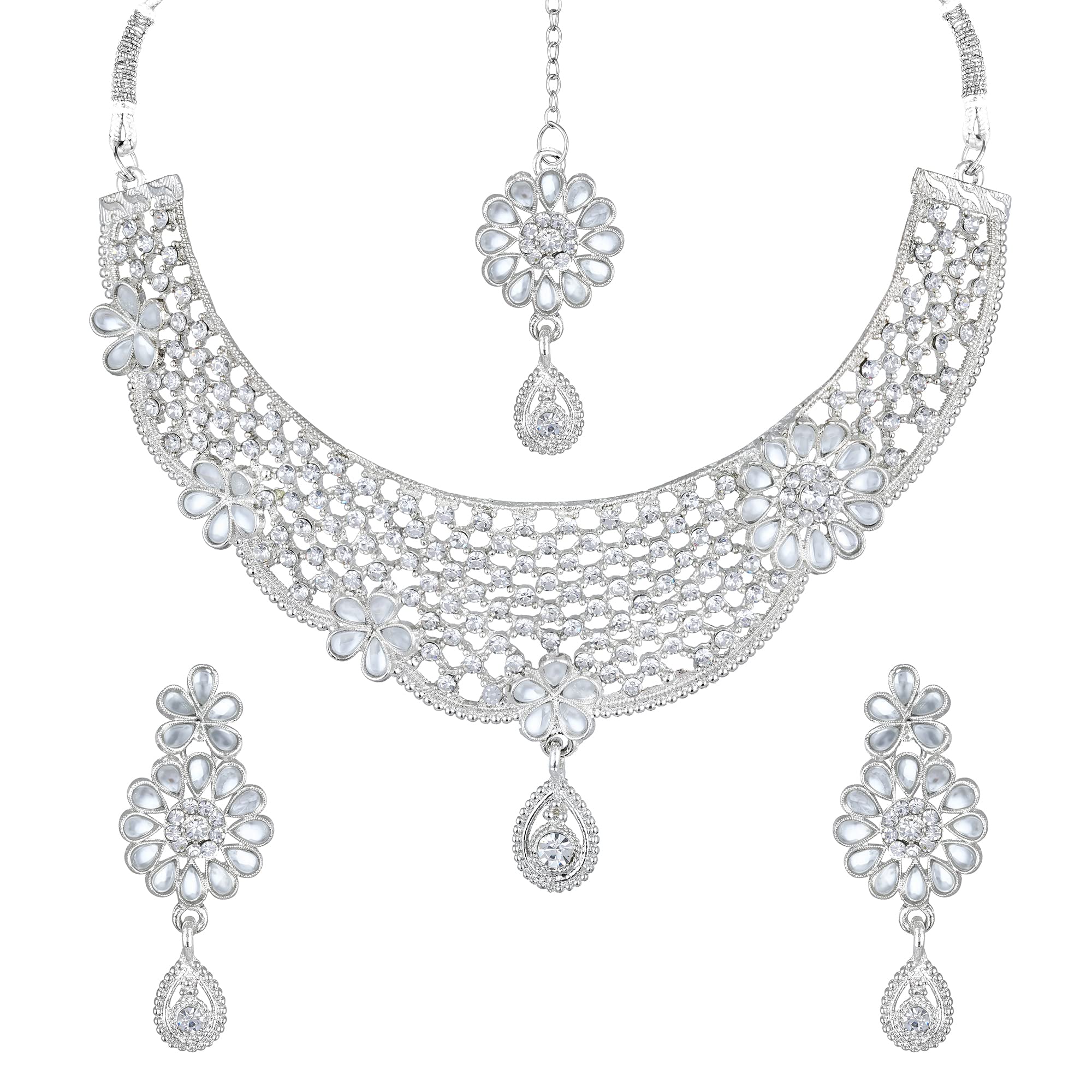 Shining Diva Fashion Diamonds Studded Silver Plated Latest Stylish Traditional Choker Necklace Jewellery Set for Women (rrsd12486s) (B0BMQ38MY5) Amazon Price History, Amazon Price Tracker
