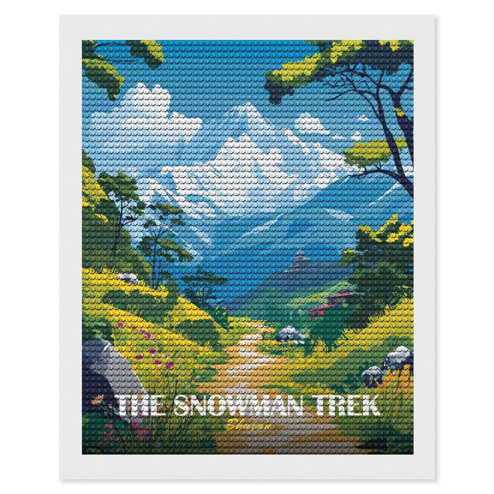 Junmoney The Snowman Trek, Bhutan DIY Diamond Art Canvas Kit 16"x20", Simple to Start, Fun Craft Experience, Modern Decor, Gift Idea, Adhesive Canvas