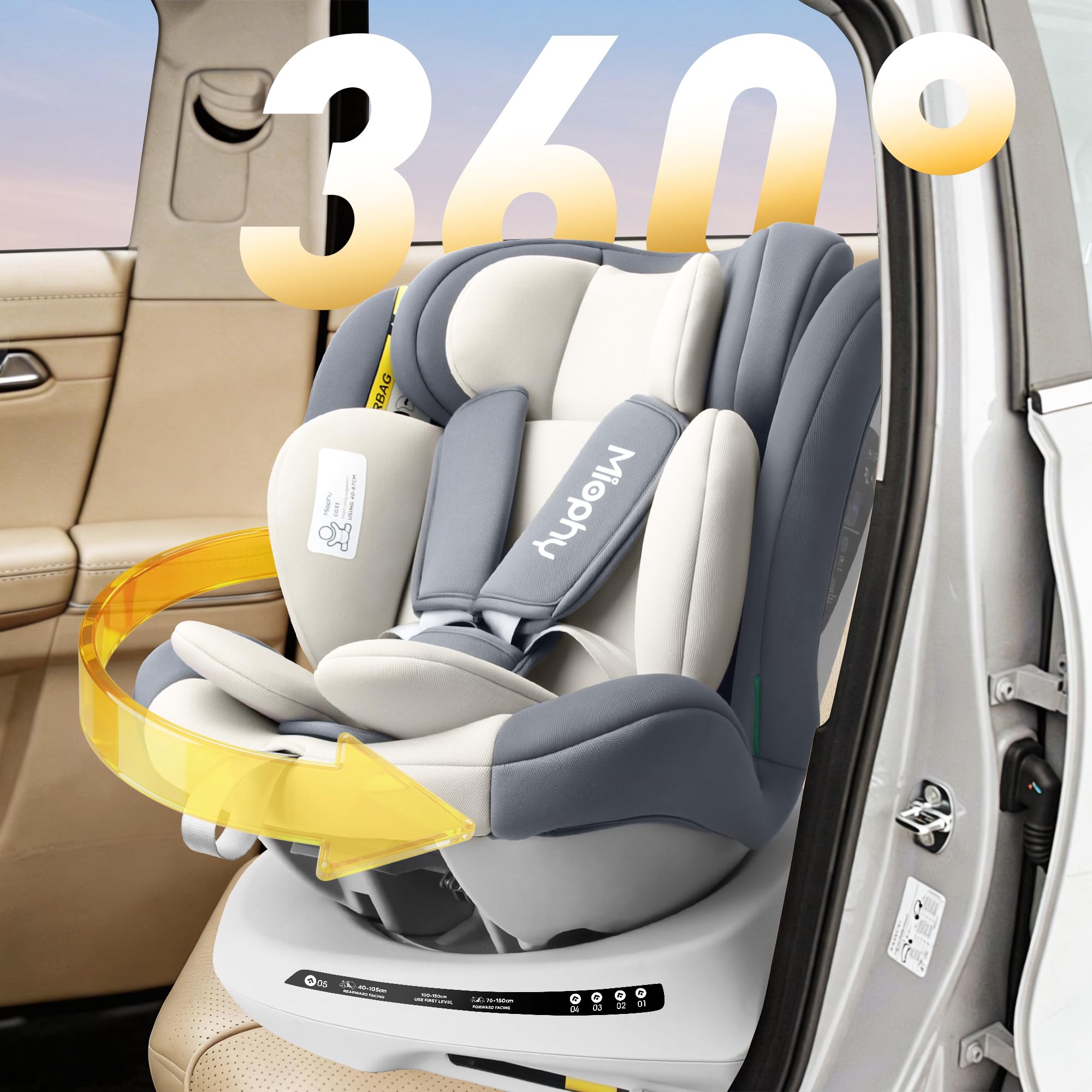 I-Size 360°drehbar Kindersitz, Gruppe 0+1/2/3, 0-12 Jahre, 40-150 cm, Baby Autositz mit isofix, ECE R129/04