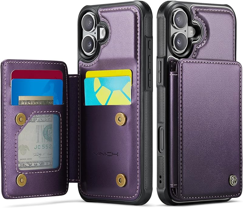 Vinich for iPhone 17 Wallet Case with Card Holder, Purple | RFID Blocking Credit Slots, Kickstand, Shockproof Flip Phone Cover, PU Leather, Double Magnetic Clasp
