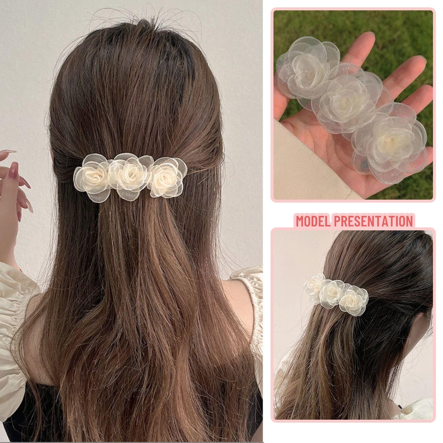 1 horquilla de camelia, 5 horquillas pequeñas, horquillas hechas a mano para niñas, tiara blanca, flores para el pelo