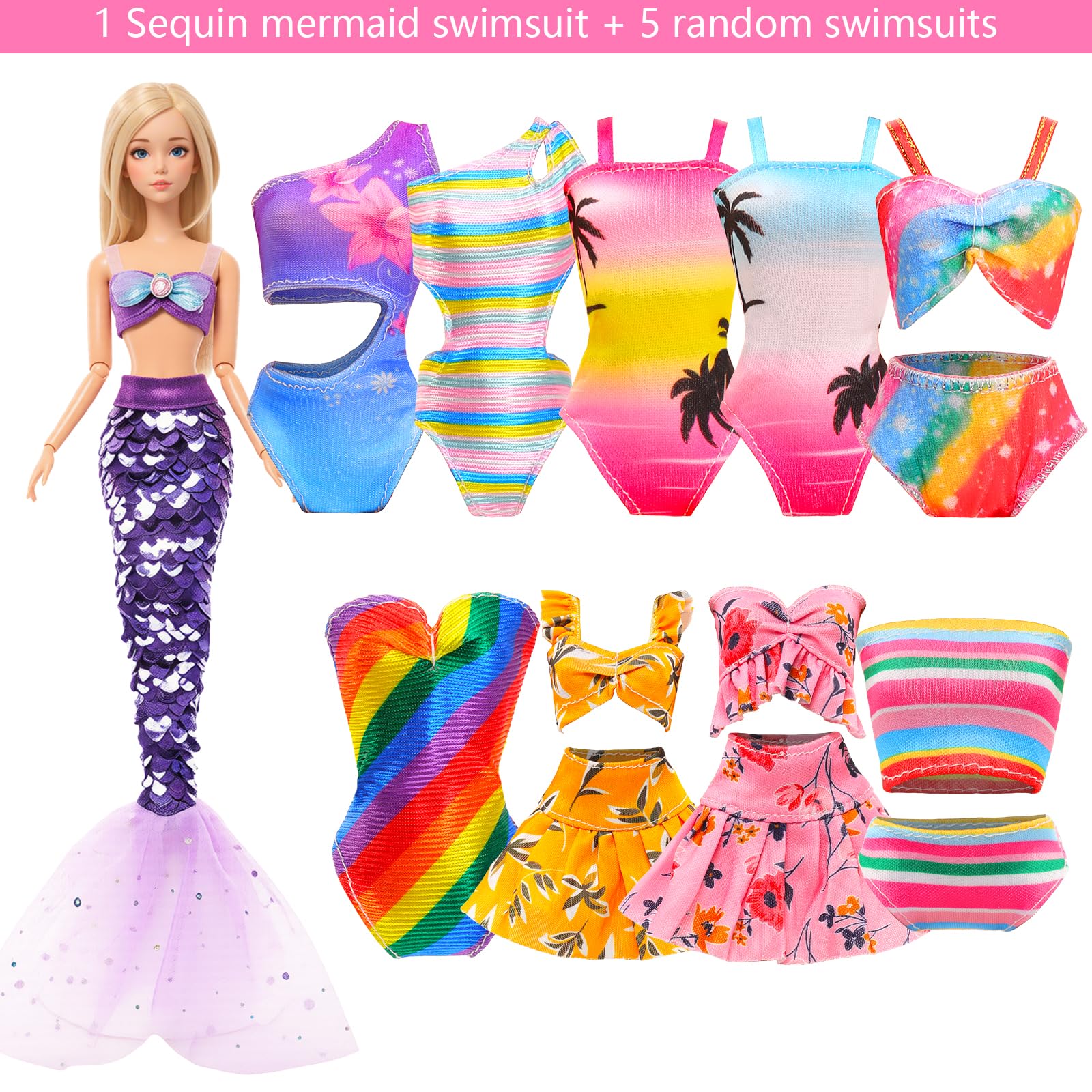 Miunana 17 Pezzi Per 11.5 Pollici 30 CM Bambola: 6 Costumi Da Bagno + 2 Abiti Vestiti + Cappello + 3 PCS Scarpe + 5 Accessori