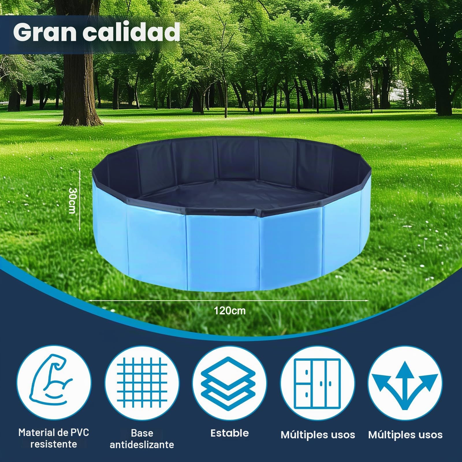 Piscina para Perros,120X30CM Piscina para Mascotas Perros,Bañera para Perros,Bañera Portátil para Mascotas,Piscina Plegable para Perros,para Mascotas, niños, Piscina, Antideslizante, portátil