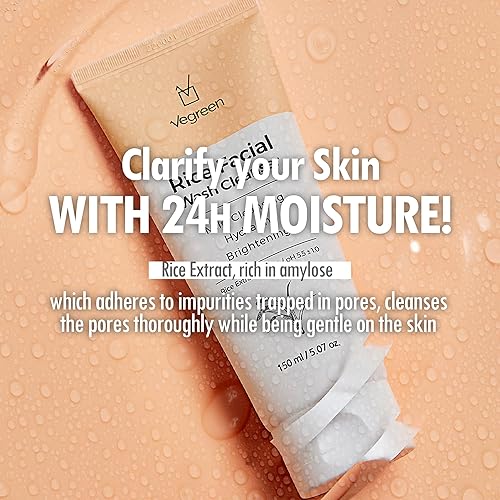 Miniatura 5 de VEGREEN Gel facial espumoso de arroz, limpiador con pH equilibrado para pieles secas y sensibles, limpiador facial hidratante e iluminador para todo