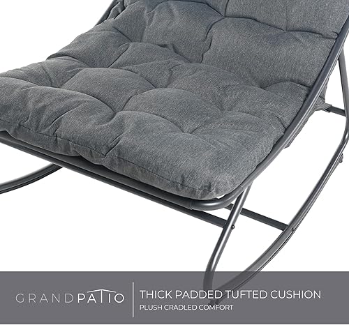 Miniatura 8 de Grand patio Mecedora para interiores y exteriores, mecedora de metal para patio con cojín grueso, cómoda y moderna para sala de estar, porche, patio
