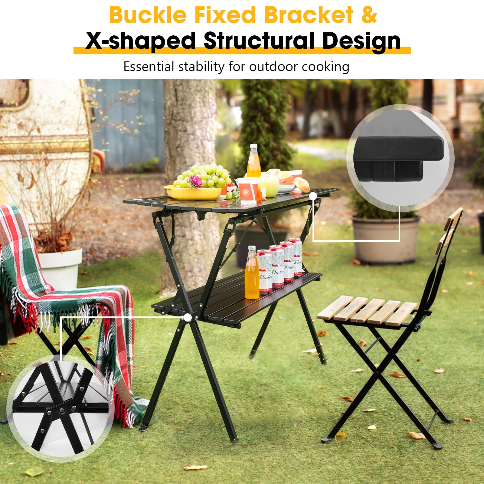 AREFFA Double-Layer Folding Table for Outdoor Cooking - Lightweight Aluminum Portable Table with Carry Bag, Ideal for BBQ, Camping & Picnic