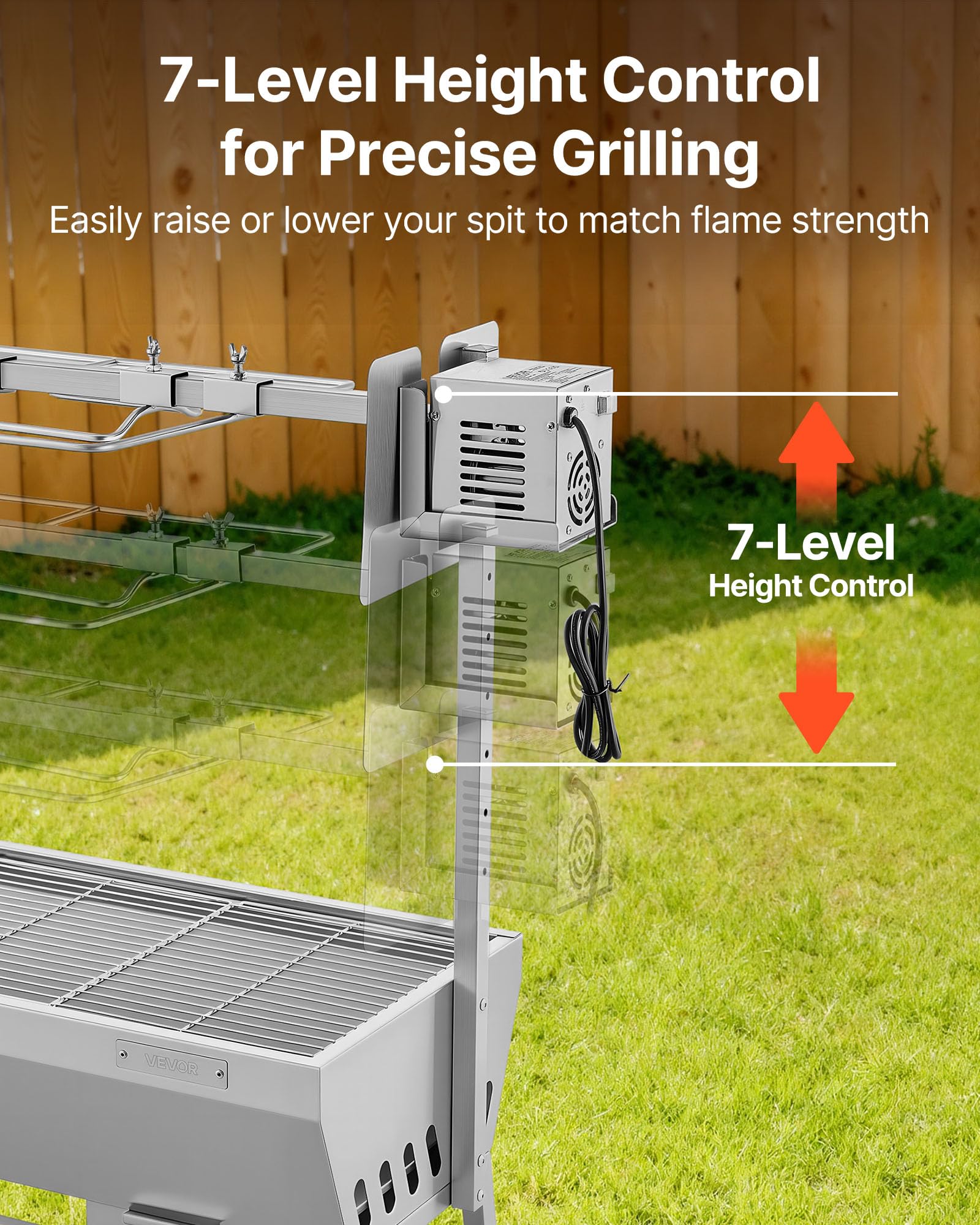 VEVOR Griglia per Arrosto da Barbecue Griglia a Carbone, Lunghezza 94 cm 38 W con Capacità di Carico di 60 kg e Ruote e Regolazione dell'Altezza a 7 Vie, in Acciaio Inossidabile per Campeggio