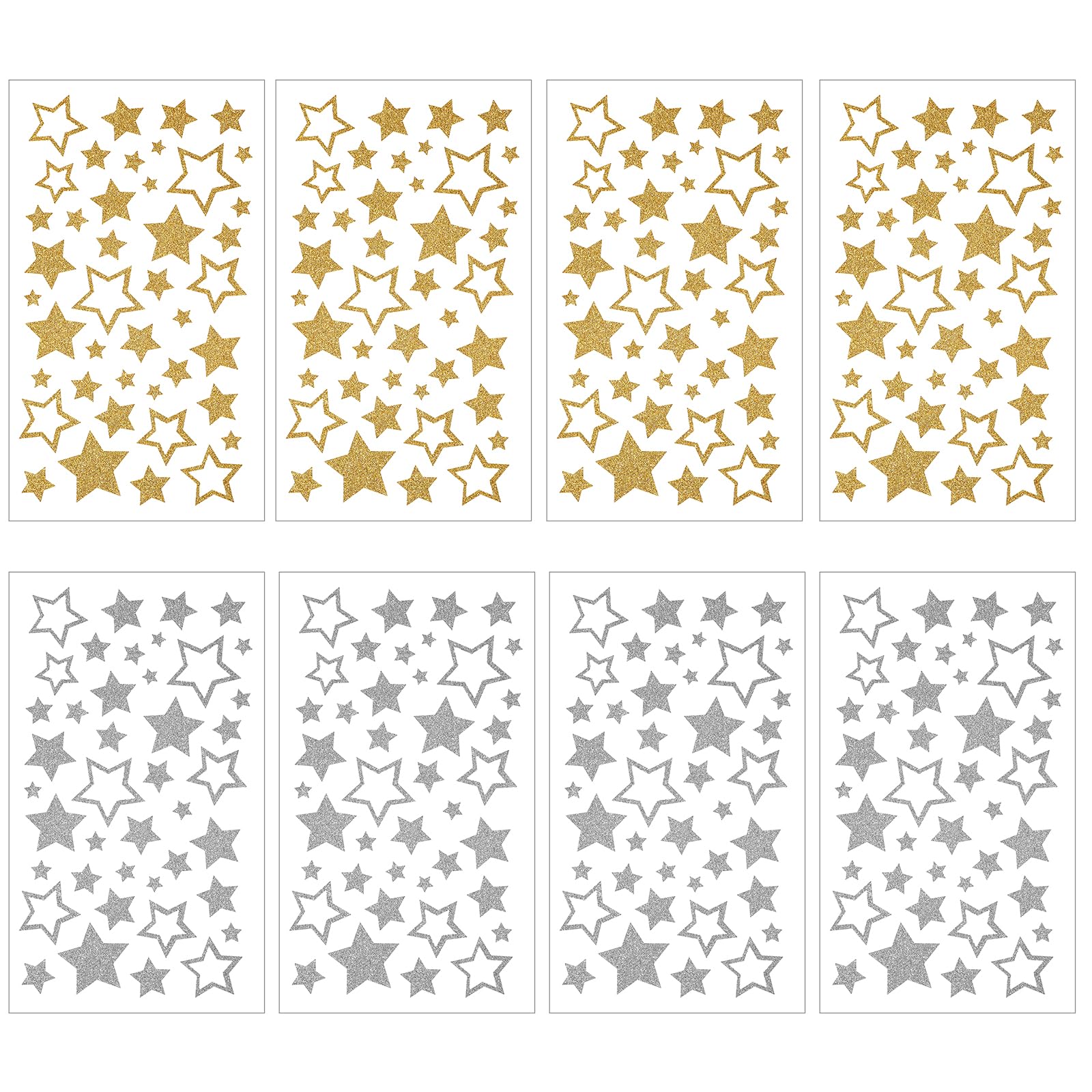 5 Sheets Gold and Silver Glitter Star Stickers Self-Adhesive Stars Labels for Kids Reward Self-Adhesive Glitter Foil Stars Sticker Decals for Christmas Scrapbooks Cards Teacher Crafts