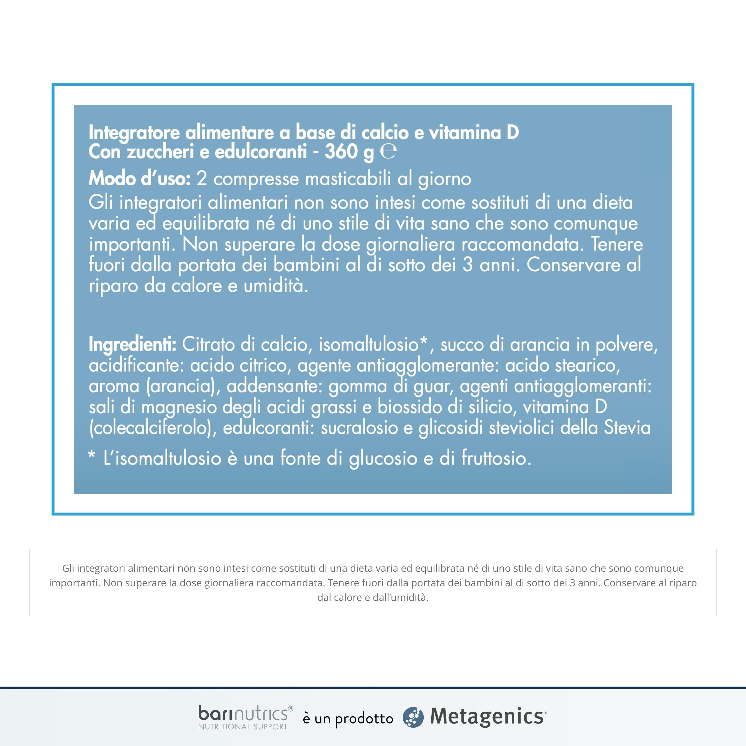 Metagenics BariNutrics Calcio Citrato + Vitamina D - Integratore Alimentare - 90 Compresse Masticabili, Gusto Agrumi
