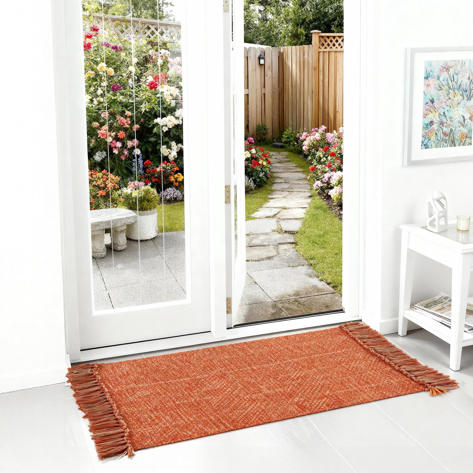 H.Versailtex Washable Carpet Runners 60 x 90 cm, Reversible Runner Rugs for Living, Hallway, Entryway, and Corridor - Long Runners for Narrow Spaces, Terracotta