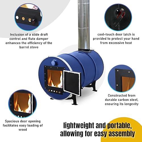 Miniatura 8 de Kit de estufa de barril, 30-55 galones de metal para estufa de leña y rejillas de chimenea para cocinar y sobrevivir