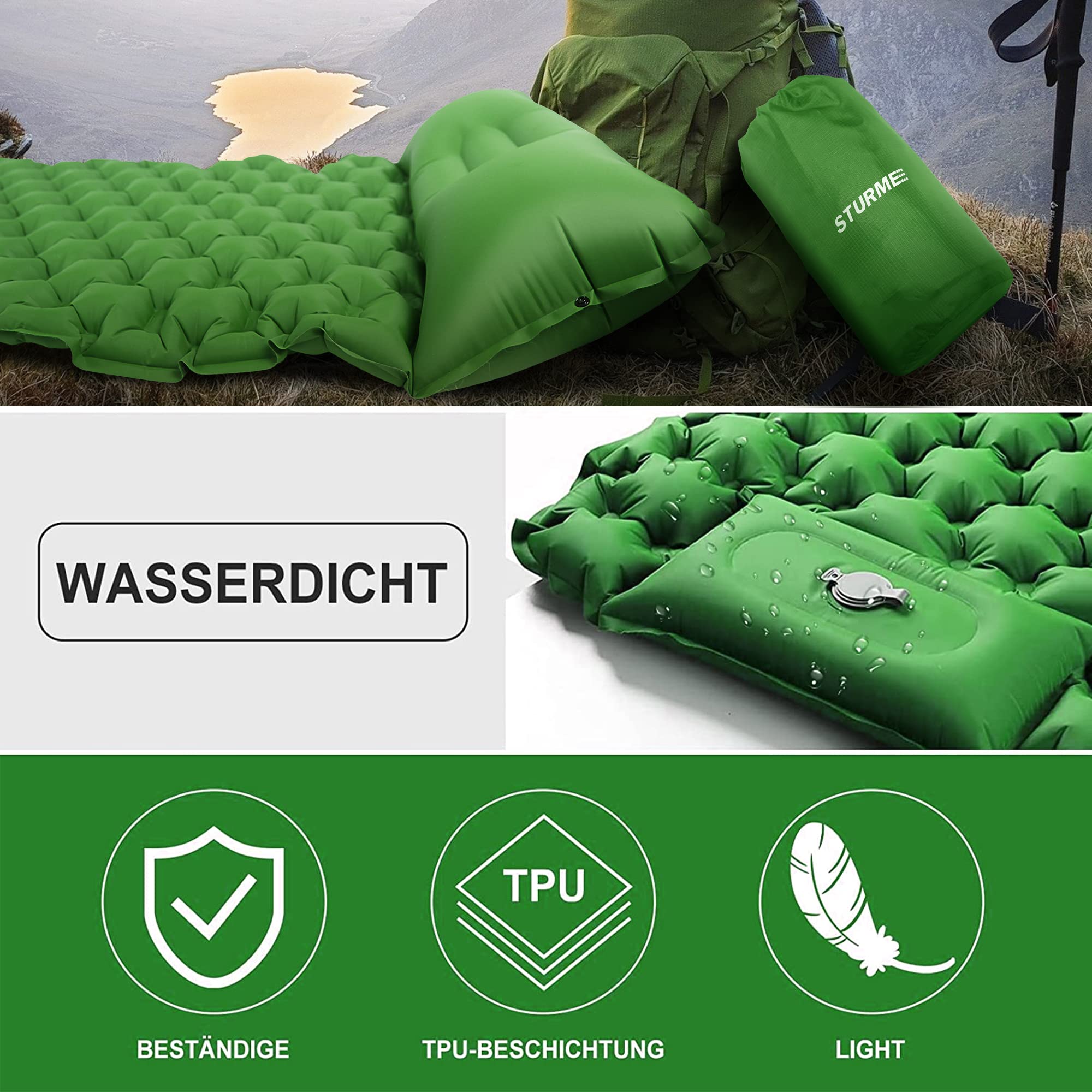 Materassino Campeggio Autogonfiabile Ultraleggero - 193x68x8 Cm, Con Pompa A Pedale - Foto 8