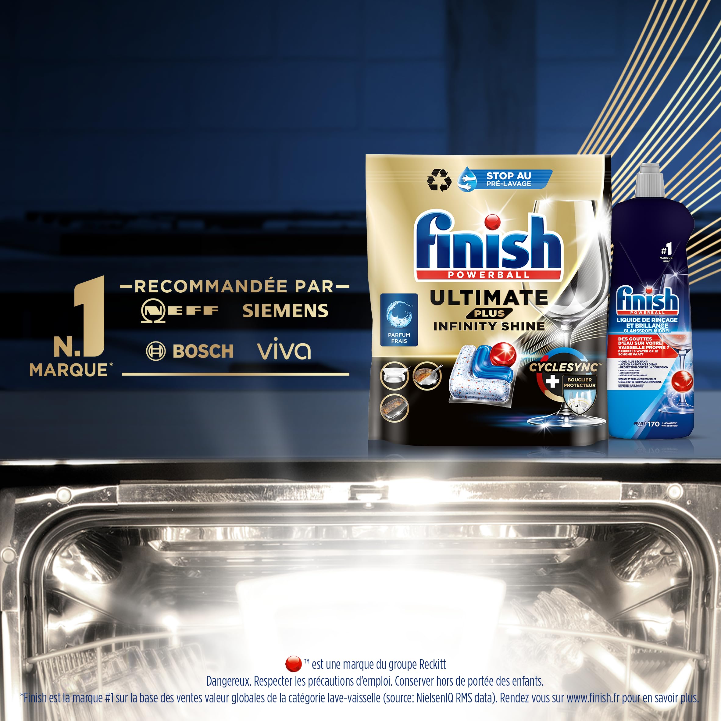 Finish Ultimate Plus Infinity Shine Pastilles Lave-Vaisselle, Propreté Intense & Brillance Étincelante, 146 Capsules
