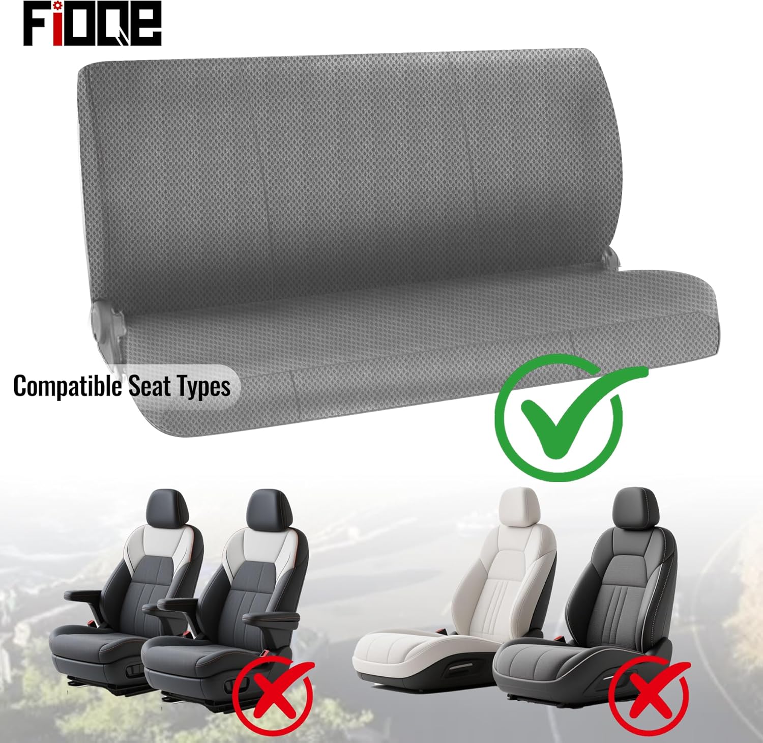 Front Solid Bench Seat Cover Universal Fits for Ford for Chevrole for Dodge and Full Size Pickup Trucks - Front Bench Sandwich Fabric with Side Pockets Gray