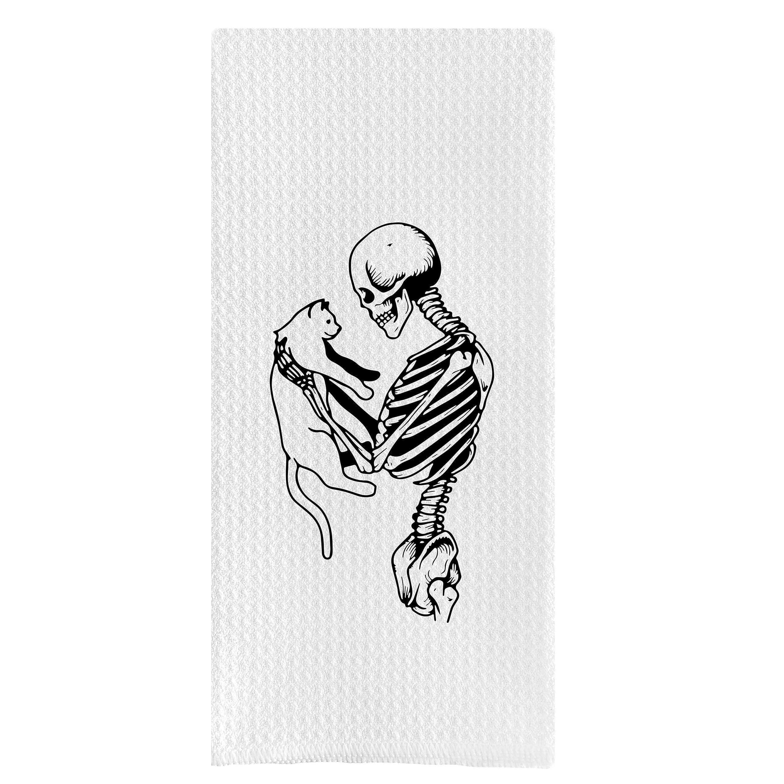 DOTAIN Halloween Kitchen Towels,Halloween Skeleton and Cat Waffle Weave Kitchen Dish Towel Cloth Decor,Halloween Dish Hand Towels for Kitchen,Halloween Kitchen Decor(24x16inch)