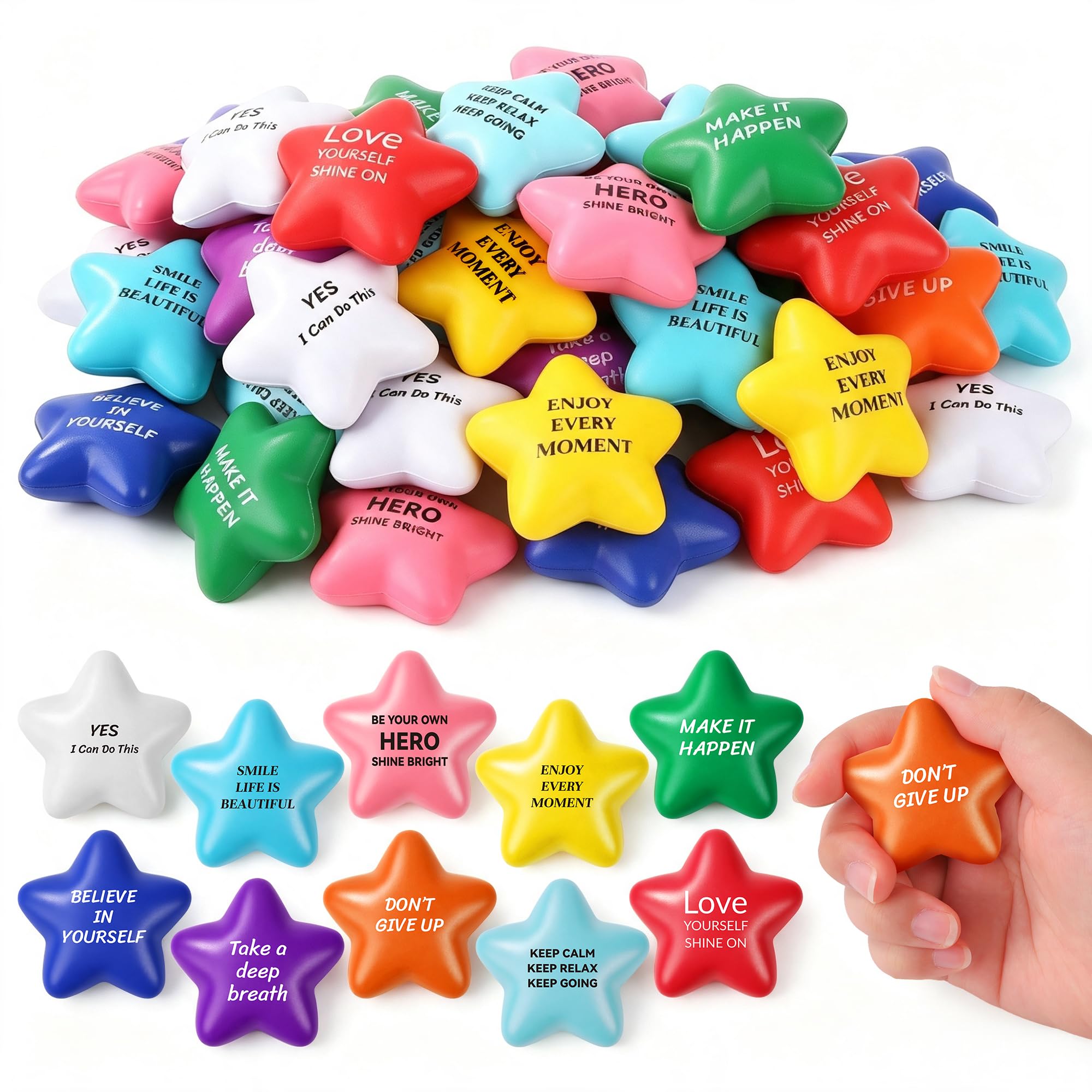 Aneco Lot de 48 balles anti-stress colorées en forme d'étoile de 5,6 cm