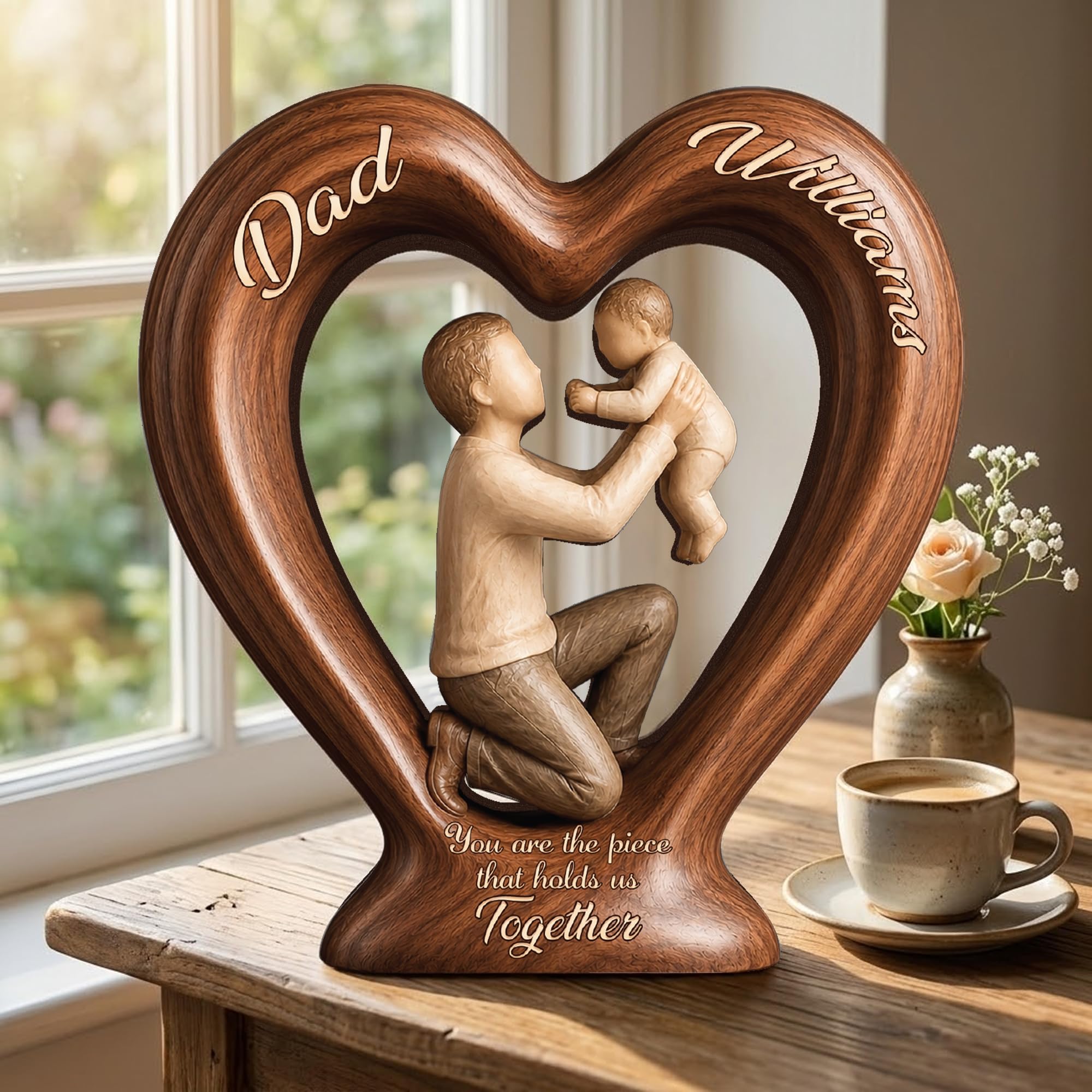 Fathers Day Dad Gifts from Daughter Son, Personalized Daddy Sign, Wooden Sculpture Plaque Desk Decor, Dads Birthday Gifts Ideas for New Dad, Husband from Wife, Fathers Day Decorations