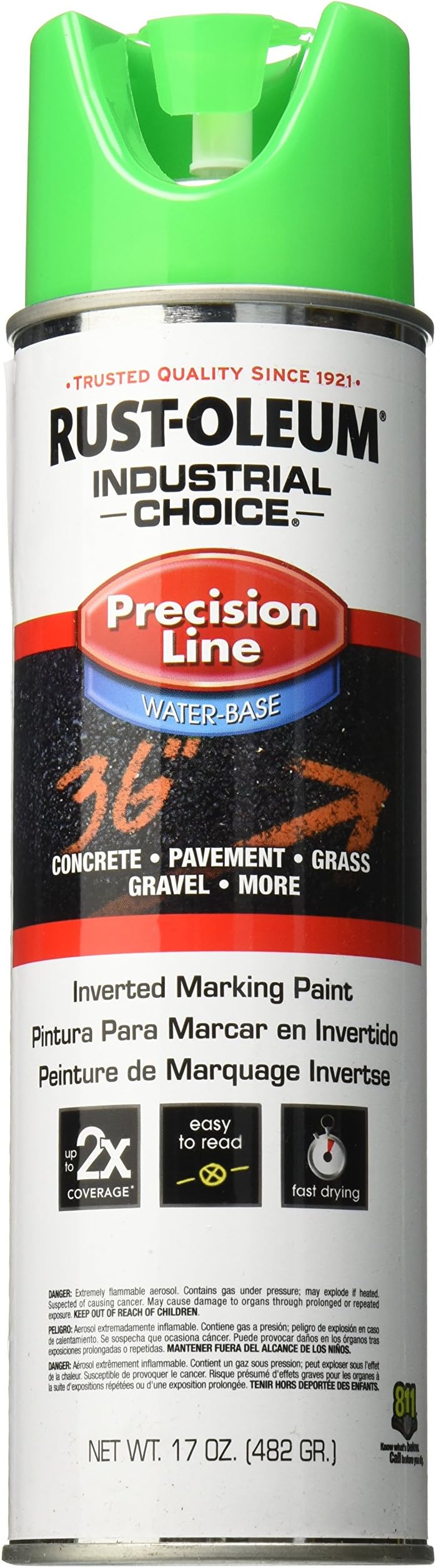 Rust-Oleum 203032 M1800 System Precision Line Inverted Marking Spray Paint, 17-Ounce, Fluorescent Green
