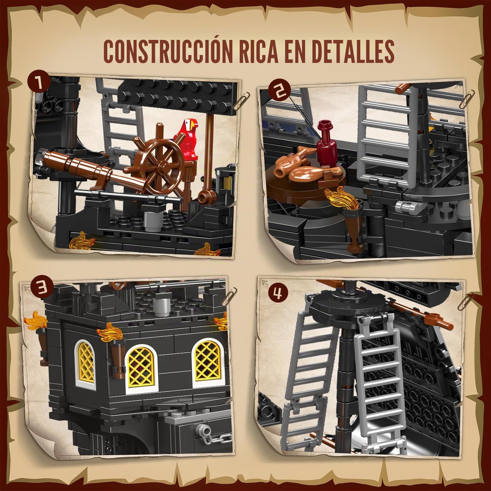 Mould King 10195 Black Pearl Velero Barco Pirata Bloques de Construcción, 932 + piezas con diseño detallado, regalo para niños y niñas a partir de 10 años