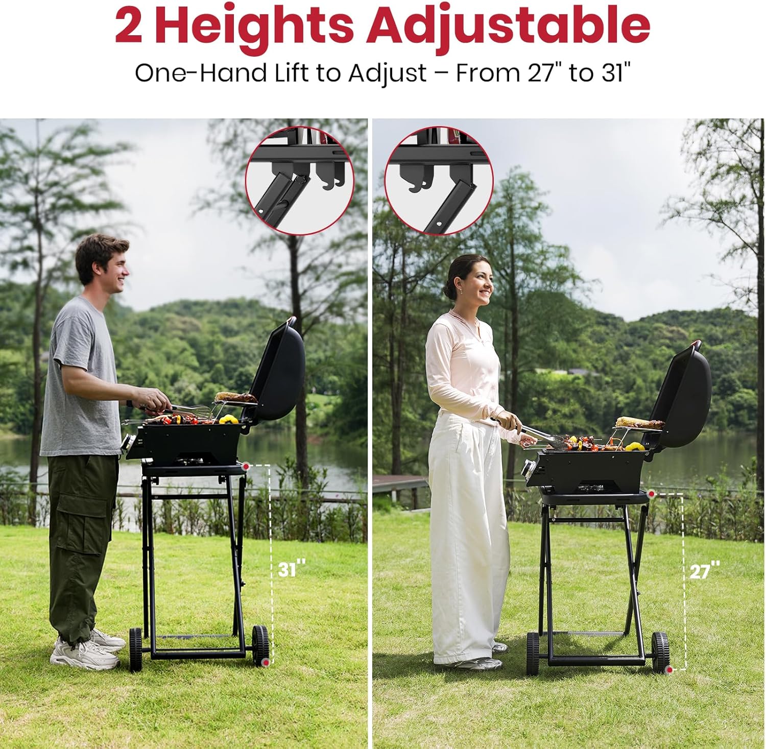 3-Burner Portable Gas Grill with 30,000 BTU, 320 SQ.IN Detachable Propane Grills, Non-Stick Porcelain Grate, Built-in Thermometer, Quick-Fold Design for Camping, Tailgating & Outdoor BBQ