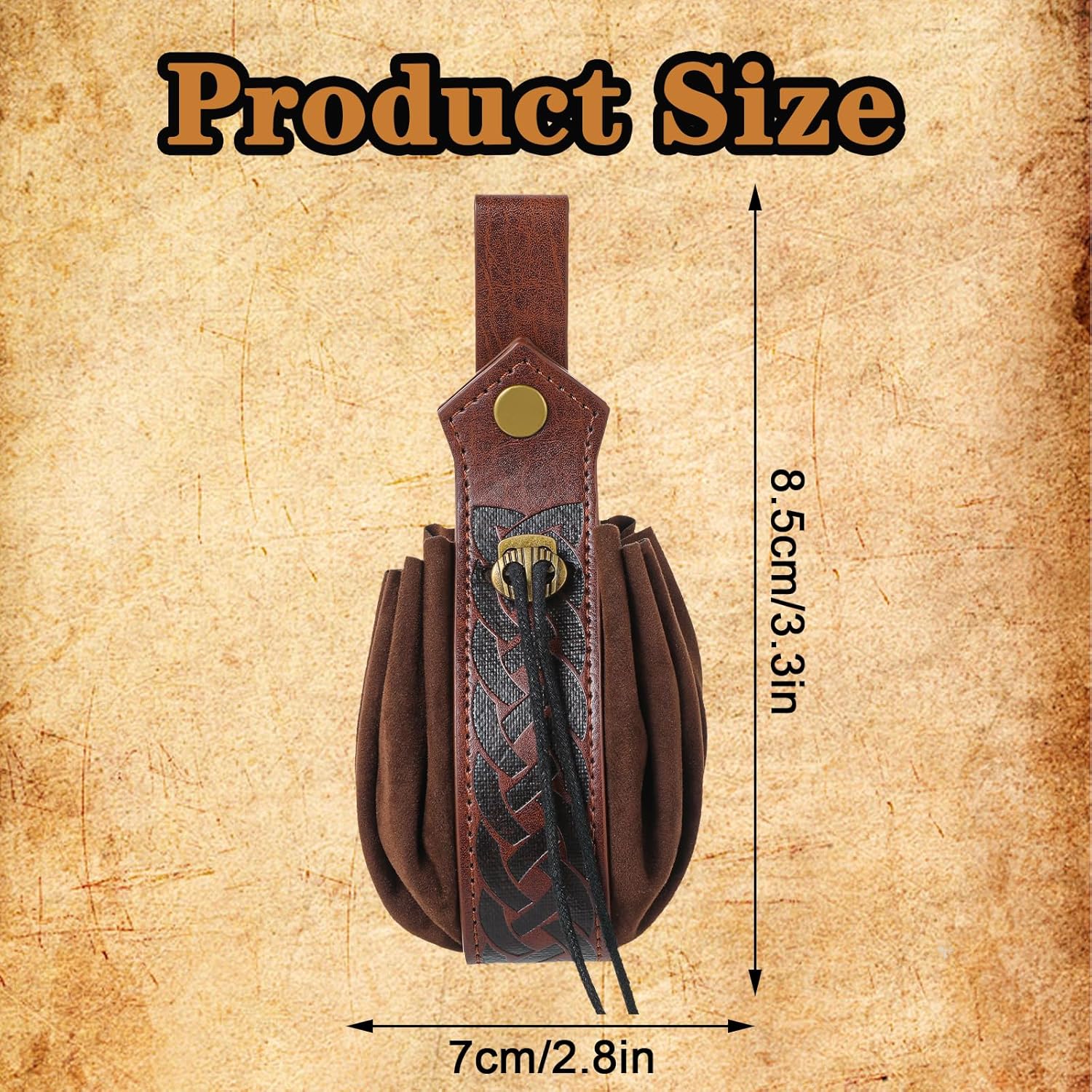 Medieval Faux Leather Pouch, Retro Nordic Coin Purse, Portable Drawstring Purse, Vintage Renaissance Belt Pouch Dice Bag for Men Women Costume Accessories (Brown) - Image 7