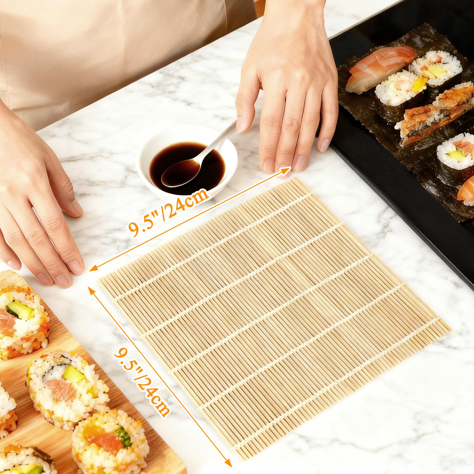 Sushi-Matte aus Bambus, Sushi-Rollmacher für Kimbap Sushi Maki Rollen, einfach hausgemacht (24,1 x 24,1 cm), 4 Stück
