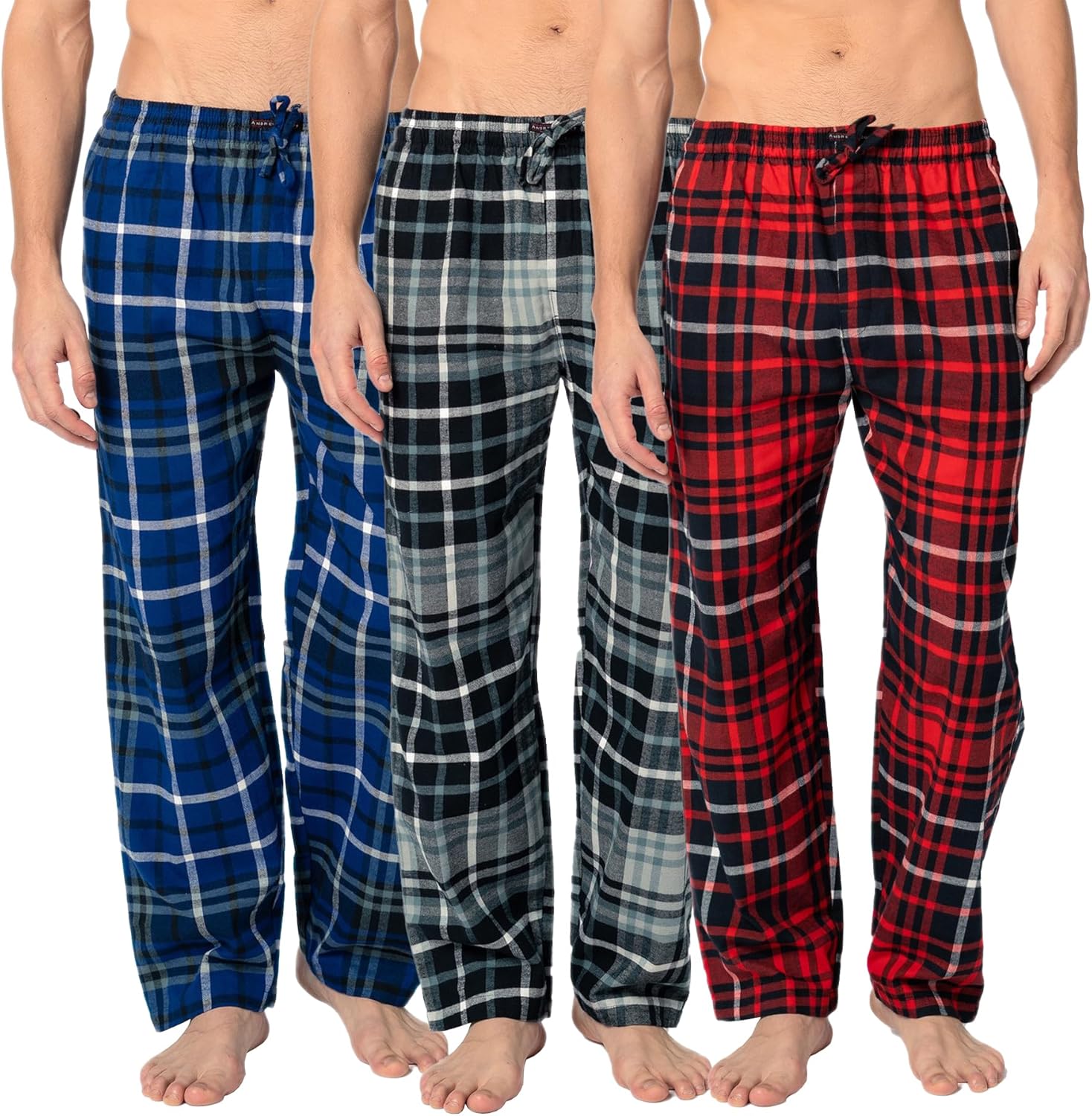 Andrew Scott Men's 3 Pack Cotton Flannel Fleece Brush Pajama Sleep & Lounge Pants