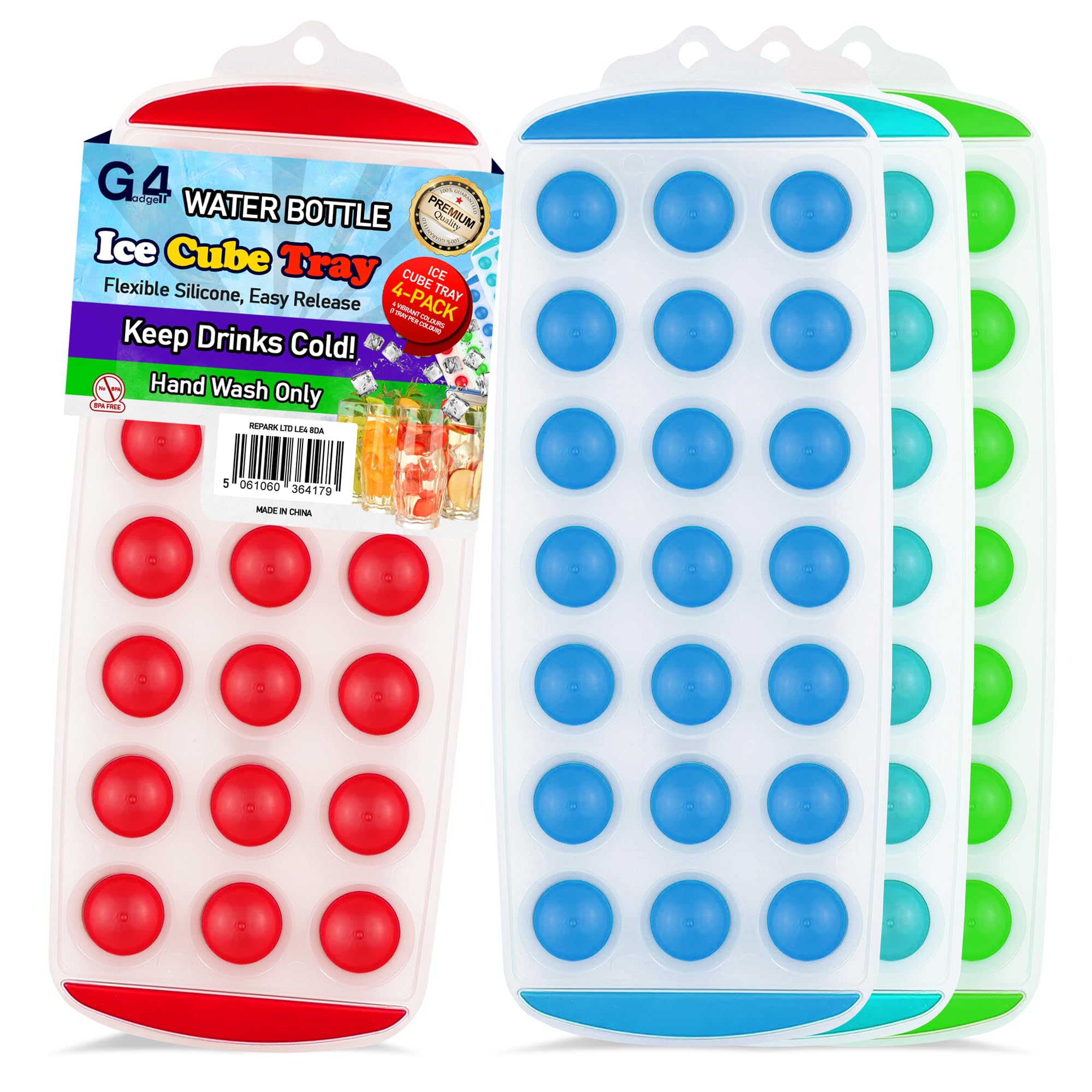 G4GADGET Silicone Ice Cube Tray Pack of 4 | 21 Cube Each | Flexible & Easy-Release Moulds | Stackable Ice Tray Set for Whiskey, Cocktails, Baby Food & Drinks | Multi-Colour BPA Free Ice Cube Maker