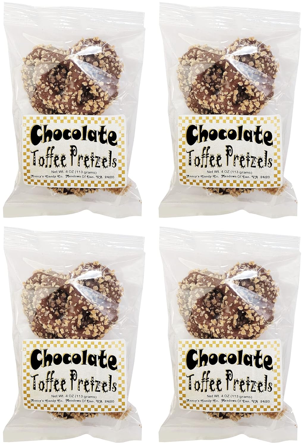 Stephanie Made In USA Pack of 4 Milk Chocolate Toffee Covered Christmas Pretzels (1lb total) 4 Ounces