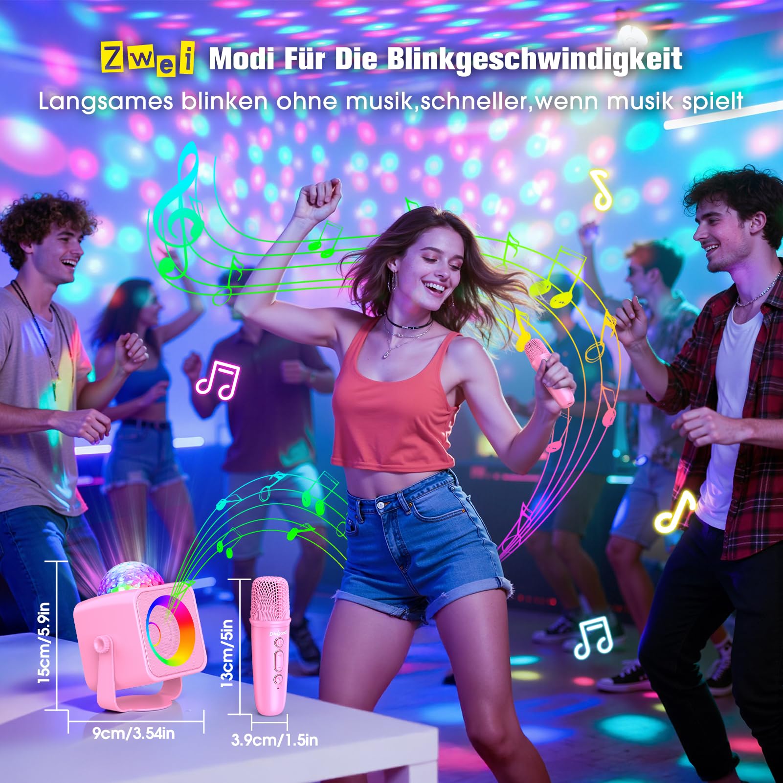 Dislocati Micro Karaoke Enfant Adulte, Jouet Fille 5 6 7 8 9 10 11 12 Ans 2 Micro avec Lumières LED Disco et Support Amovible Cadeau Anniversaire Fille 3-15 Ans Enfant pour Chanter Fill e Rose