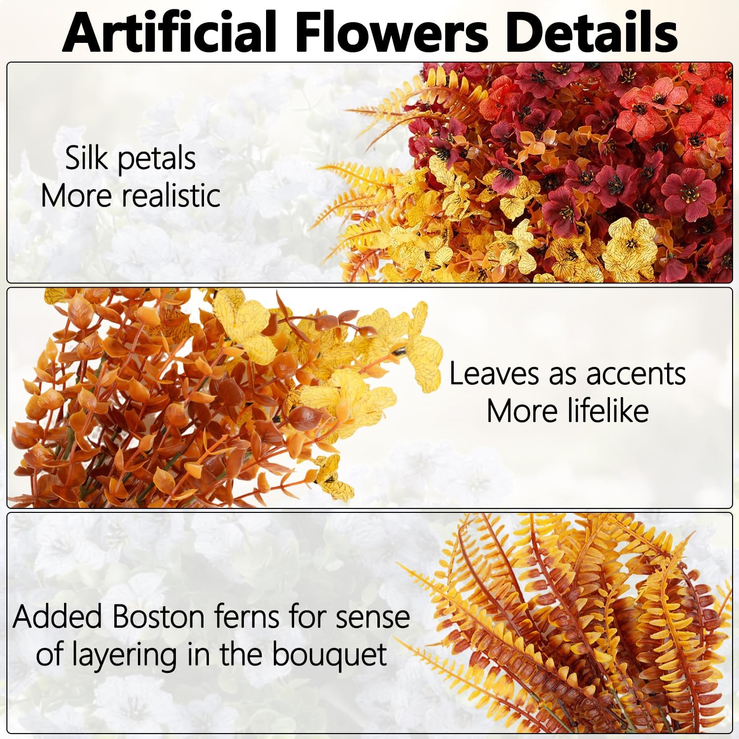 Artificial Fall Flowers for Outdoors, Artificial Mums of Fake Flowers for Outdoor Planters, No Fade Vibrant Artificial Flowers with Ferns for Porch Patio Yard Decoration, 12 Bundles