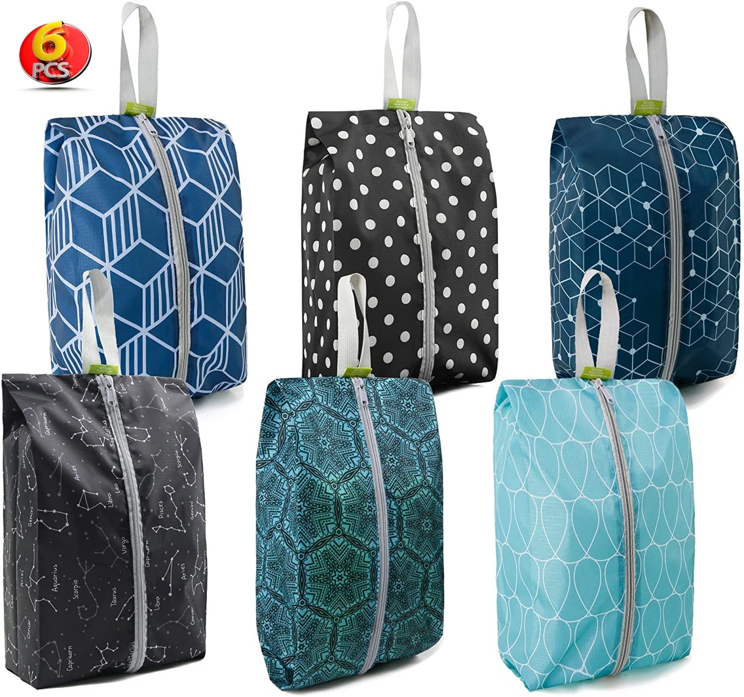 Shoe Bag for Travel Pack of 6 Travel Shoe Bag for Unisex Shoes Storage Organizer with Zipper Closure Travel Accessories Luggage Organizer Portable Shoe Pouch (Printed, 6)-image-26