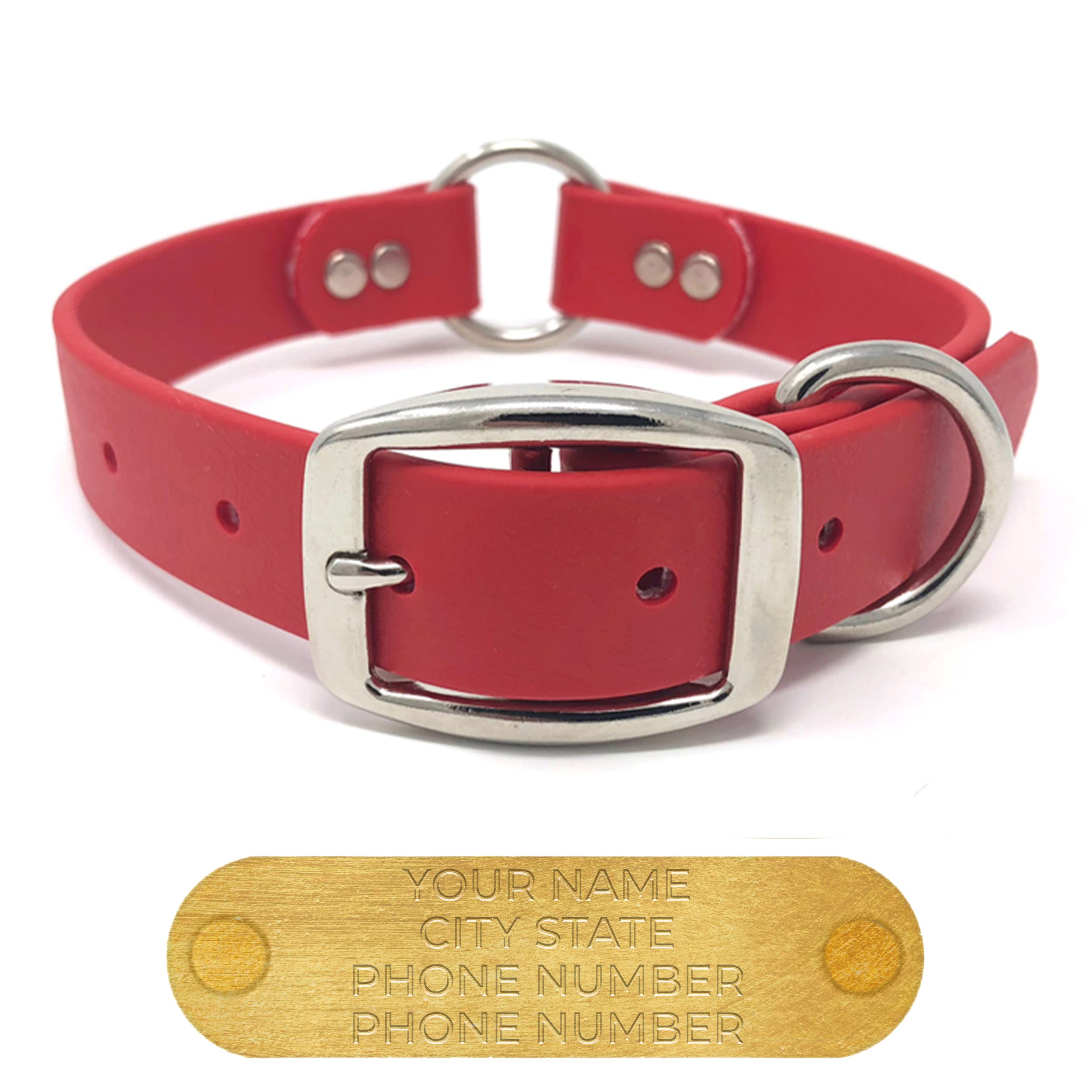 Regal Dog Products Medium Red Dog Collar with Custom Engraved Name Plate - Custom Fit, Resistant, Easy to Clean Biothane Waterproof Personalized Dog