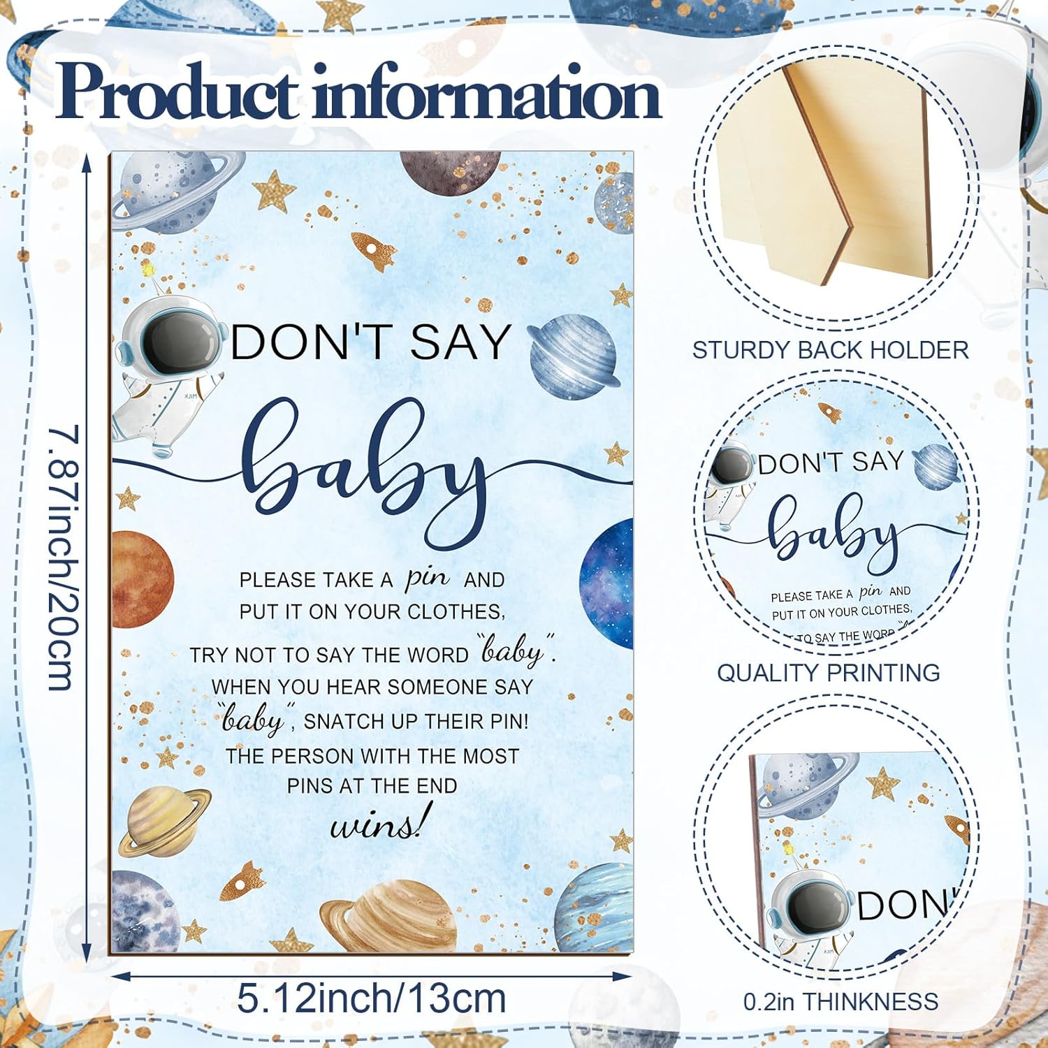 Patelai 321 Space Baby Shower Decorations Games Supplies Houston We Have a Boy Astronaut Themed Wooden Don't Say Sign for Space Astronaut Planet Galaxy Planets Baby Shower Birthday Party Decoration