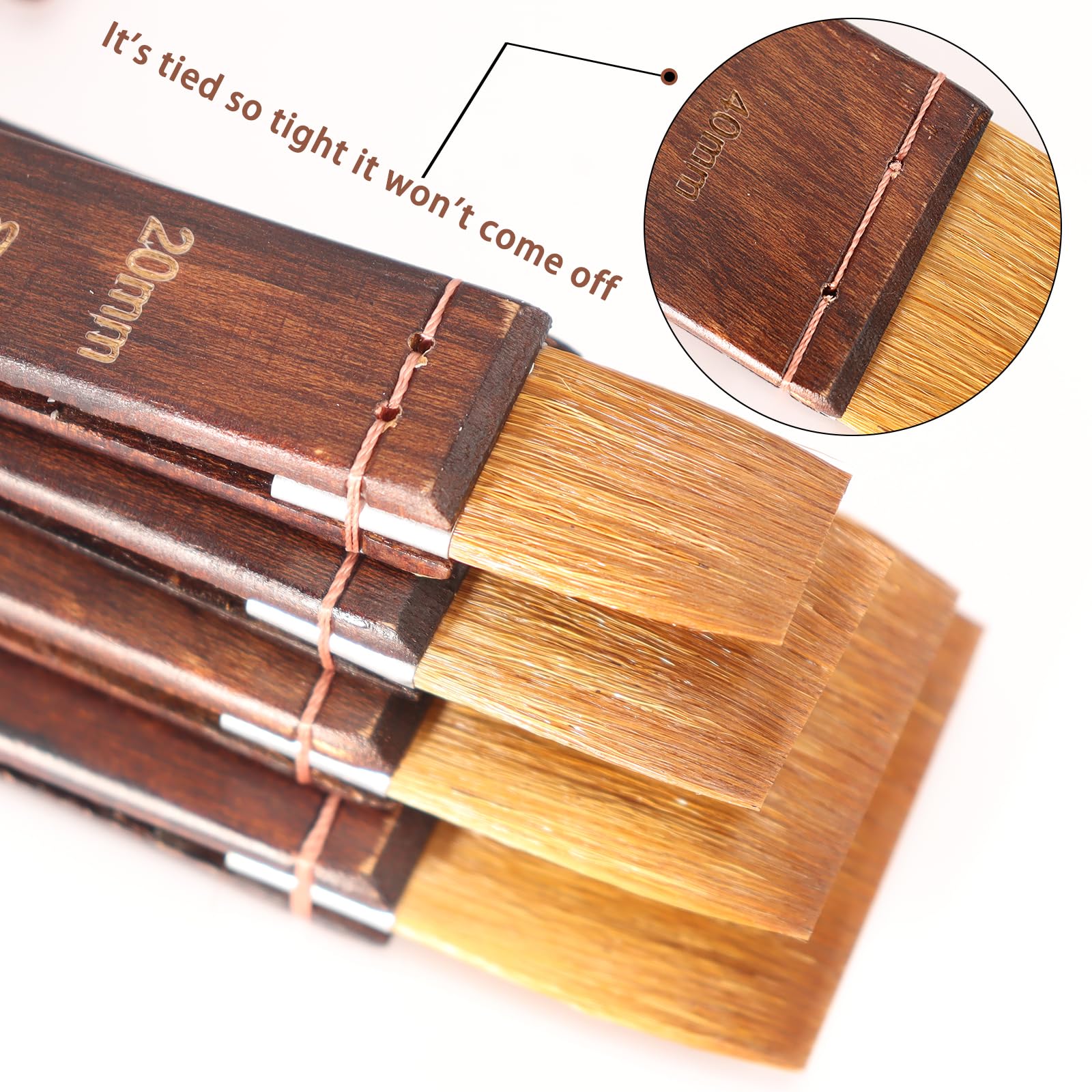 4-teiliges Hake-Pinsel-Set (Größen 20, 30, 40, 50) – Wollmischung, Aquarell-Waschpinsel – gebeizte Birke mit kurzem Griff