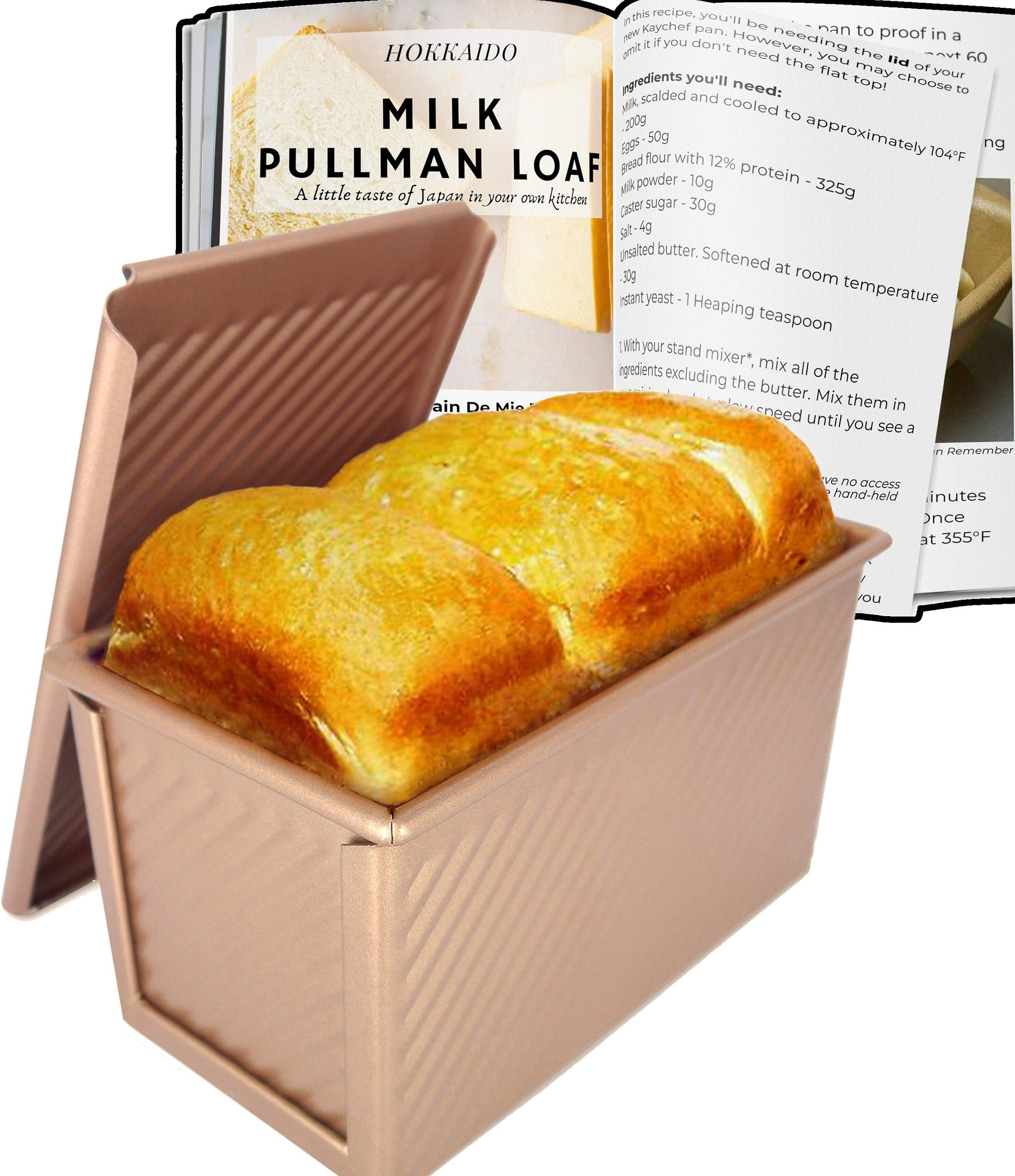 Pullman Loaf Pan with Lid - Includes Healthy Recipes Book - Reinforced Nonstick Coat Bakeware Safe for Oven - Create Golden Brown Crust Bread - Firm Cover with Non Slip Design and Easy Removal