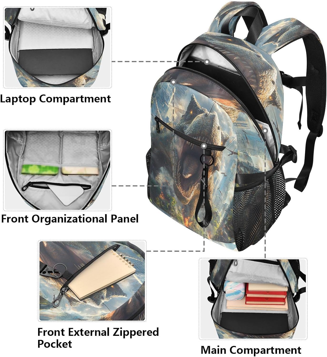 ALAZA Cool Dinosaur Backpack Travel Laptop Backpack Purse for Women Men Teens Girls School Bag College Bookbag Water Resistant Casual Daypack image 5
