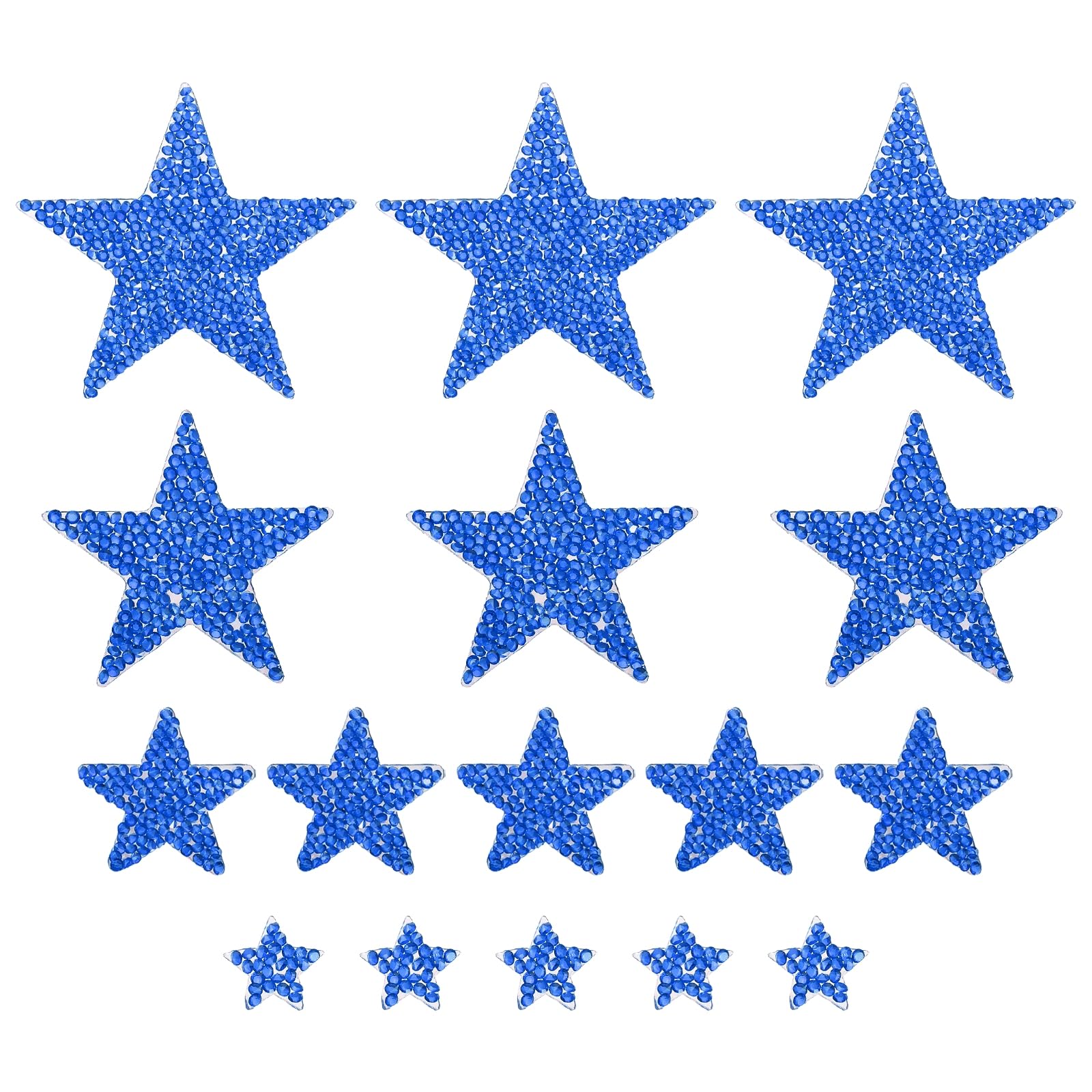 MECCANIXITY 16 parches para planchar con diseño de estrella y diamantes de imitación, parches bordados con brillantina, para ropa, manualidades, bolsos, sombreros, pantalones, en 4 tamaños