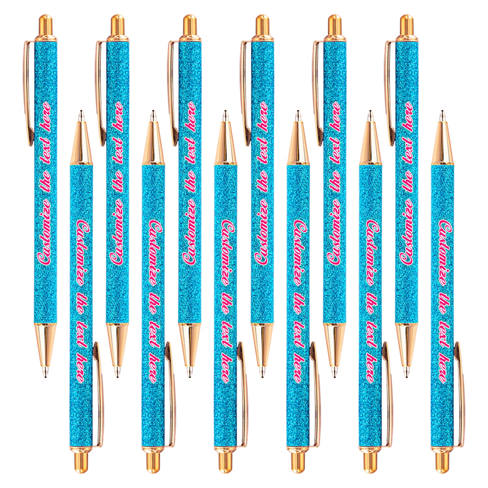 Personalized Ballpoint Pens with Text - Custom Blue Ballpoint Pen - Black Ink Pen - Smooth Writing - Cute Glitter Pen for Teacher, Nurse, Bridesmaid - Pretty Metal Pen - Office Supplies - 120PCS