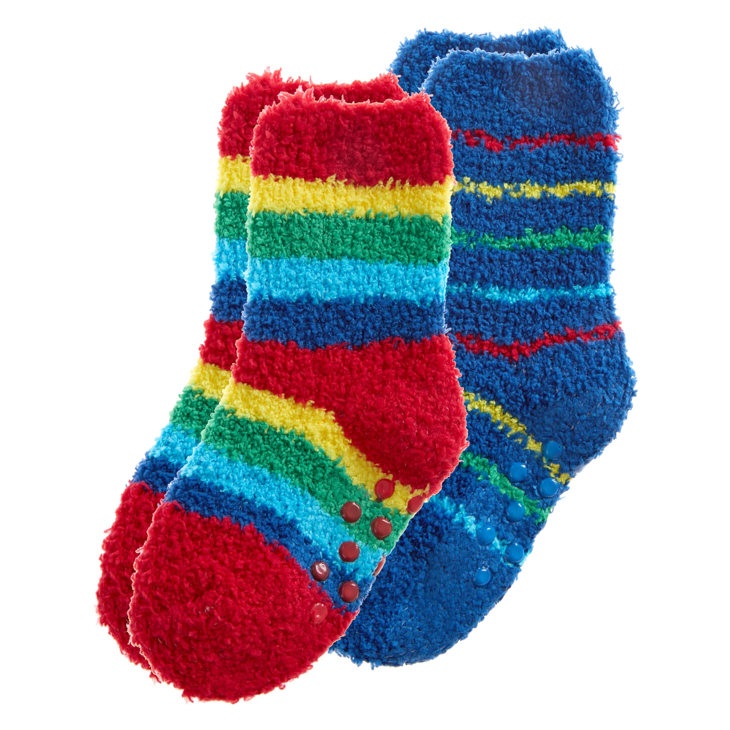 Metzuyan WS-AW23 2 Pairs Baby Boys Fluffy Slipper Socks with Non Slip Grippers Anti-Skid Cosy Socks Warm Winter Socks Navy 0-2.5