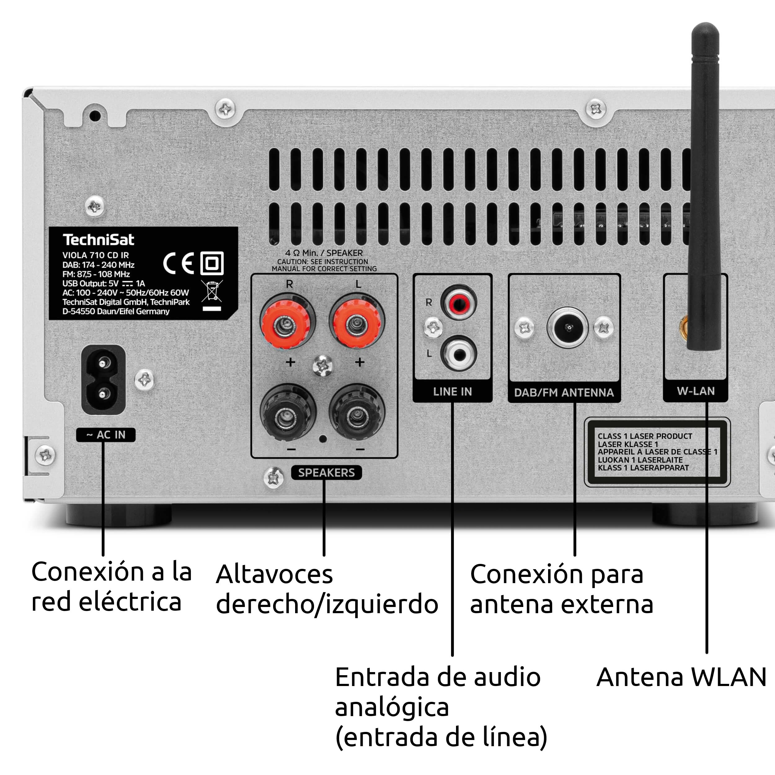 TechniSat Viola 710 CD IR - Equipo Hi-Fi Compacto (Radio Internet, Dab+, FM, CD, Bluetooth, Altavoces estéreo 2x20 W RMS, Toma Auriculares, Despertador, Sleep Timer, Mando a Distancia)