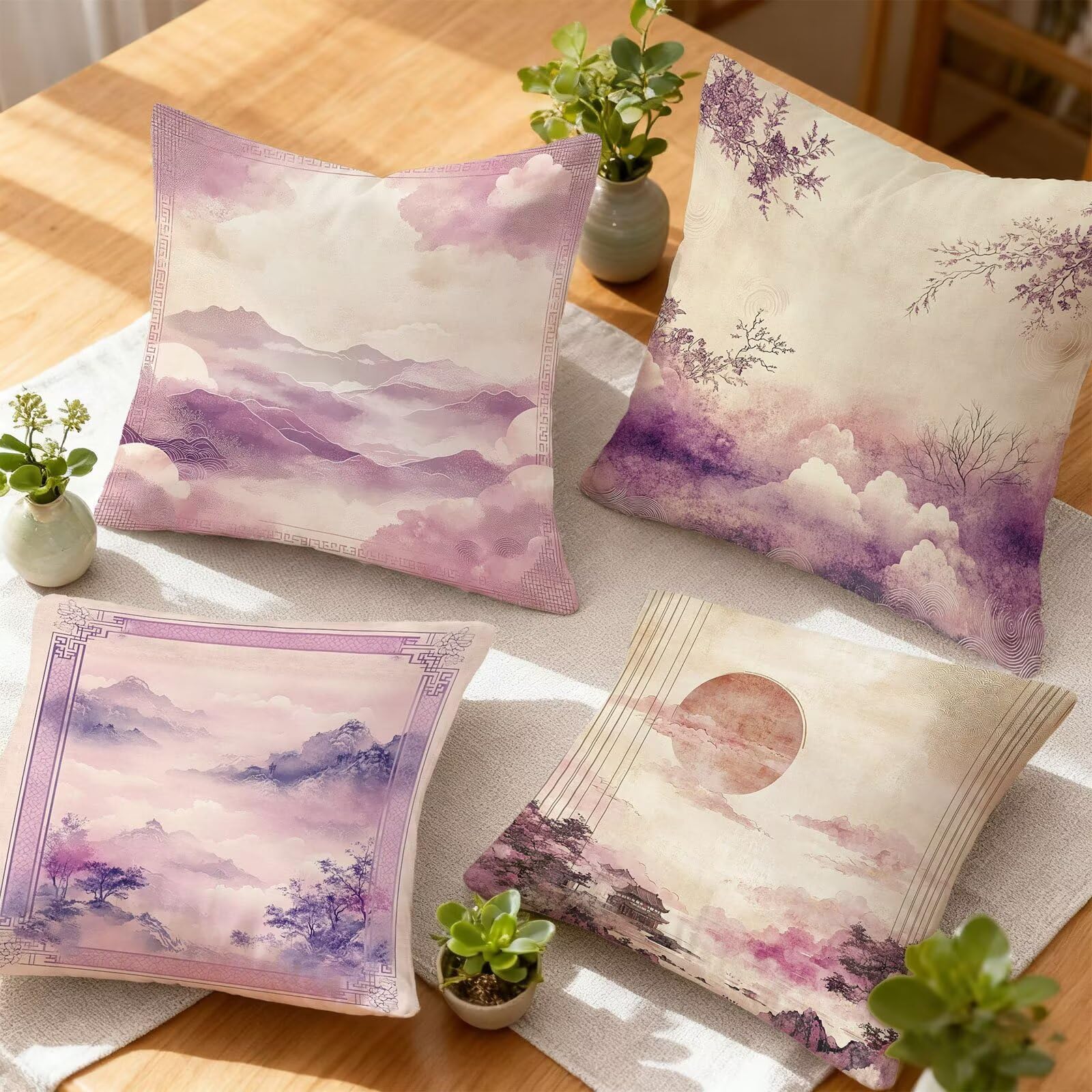 Violet Housse Coussin 60x60 Paysage Taie Oreiller 60x60 Lot de 4 Super Doux Protege Oreiller 60 x 60 Decoration Automne Taie D'oreiller Carrées Coussin Canape, pour Maison Chambre Canapé E - 860
