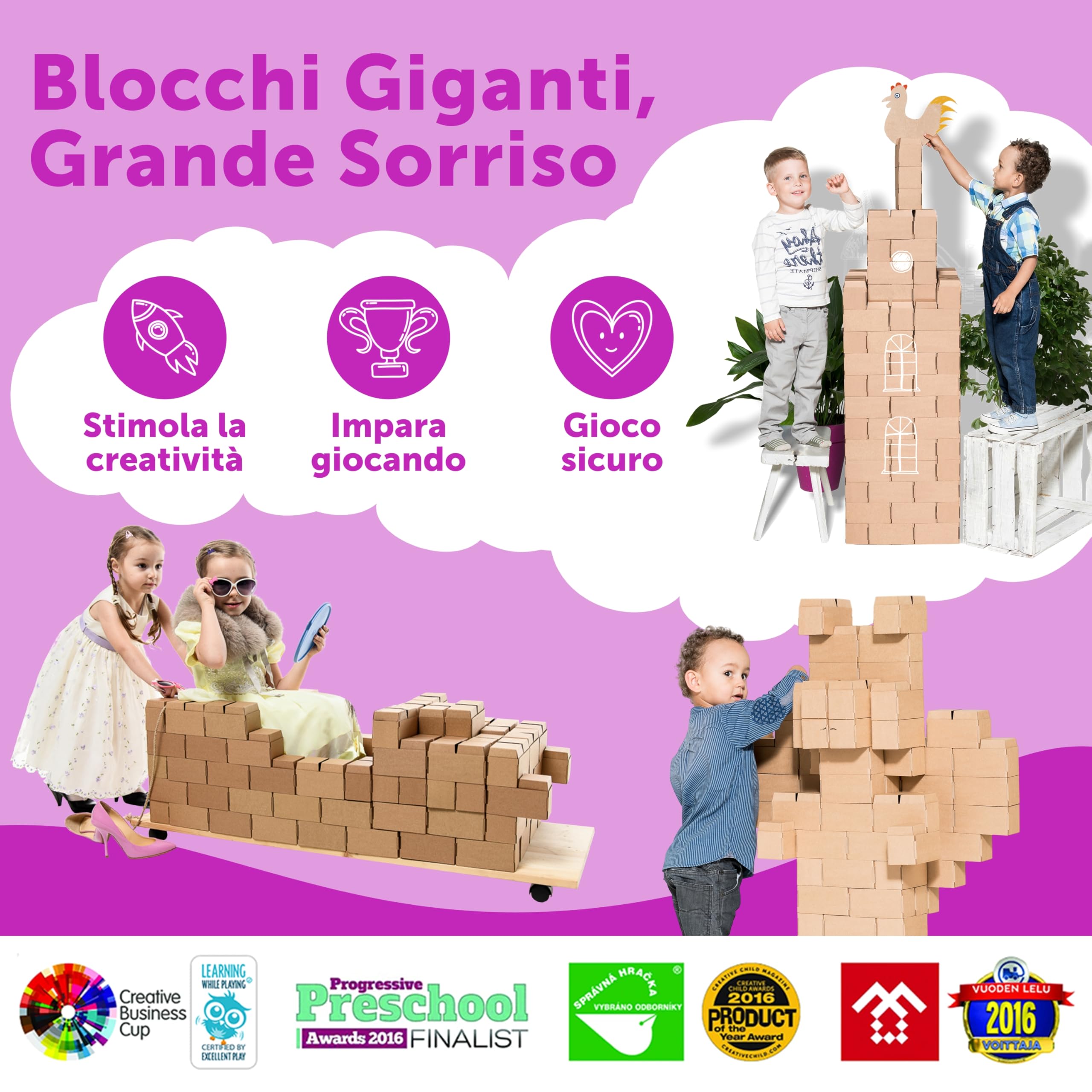 GIGI BLOKS 96 Mattoncini Costruzioni Grandi per Bambini XL Impilabili & Incastro | Cartone Blocchi Costruzioni per Bambini Robusti e Facili da Montare | Grandi Giochi Montessori Creativi & Educativi