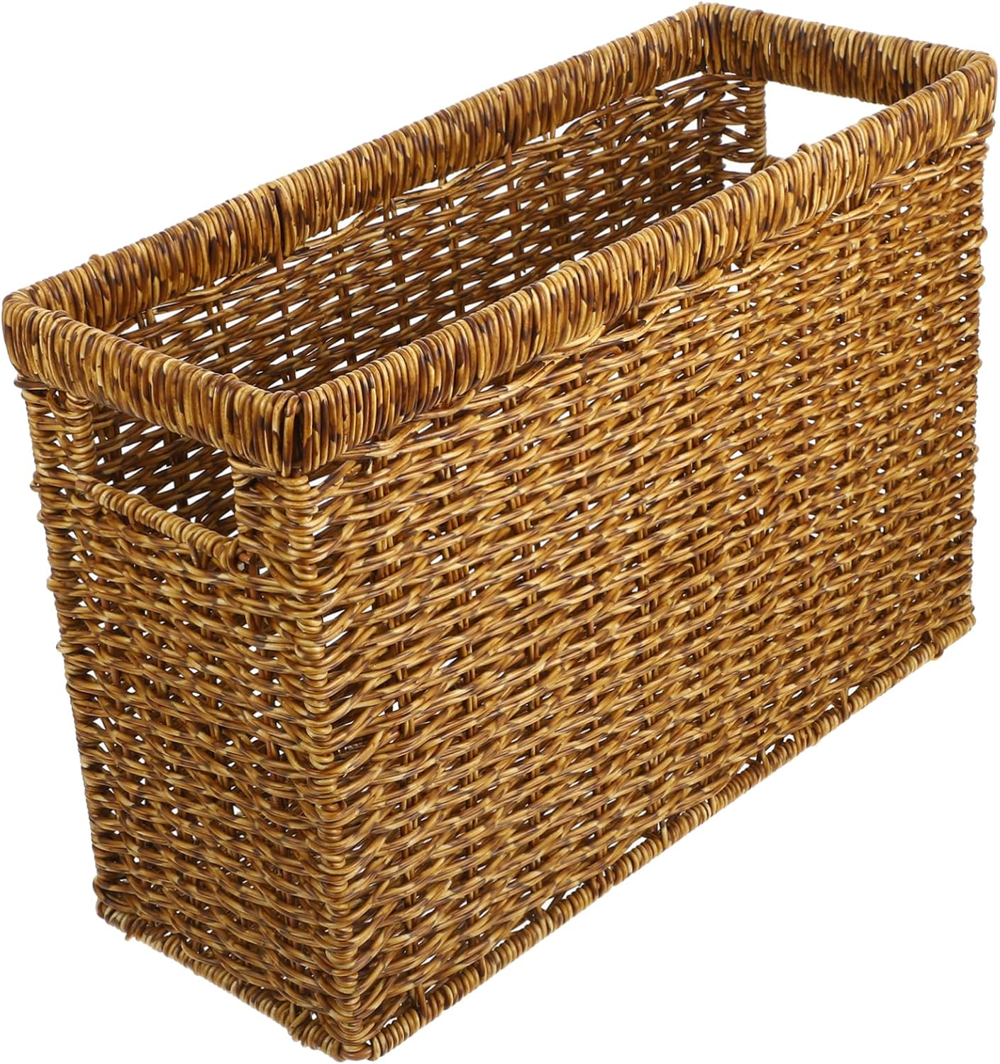 BESTYASH Woven Plastic Rattan Basket with Handle Sundries Holder and Storage Bin for Tabletop Organizer and Easy to Carry Natural Style Storage for Home and Office