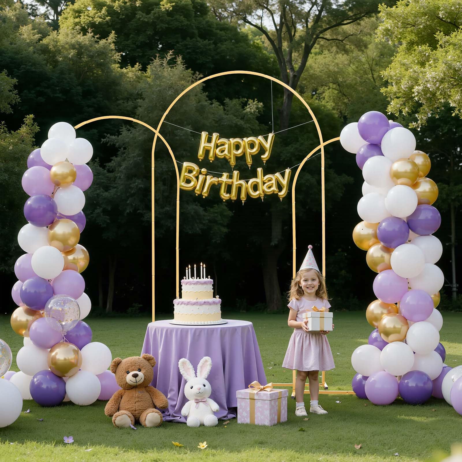 VEVOR Soporte de Arco Dorado, Juego de 3 uds de 2,2 x 1,2 m/2 x 1 m/1,8 x 0,8 m, Estructura Estable, para Fondo de Bodas, Cumpleaños, Graduaciones, Fiestas y Decoración de Ceremonias, Semicircular