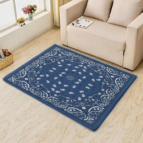 Miniatura 2 de Alfombra bandana azul, alfombra de 2 x 3, alfombras de área de cachemira para dormitorio, sala de estar, entrada, alfombra pequeña estampada y