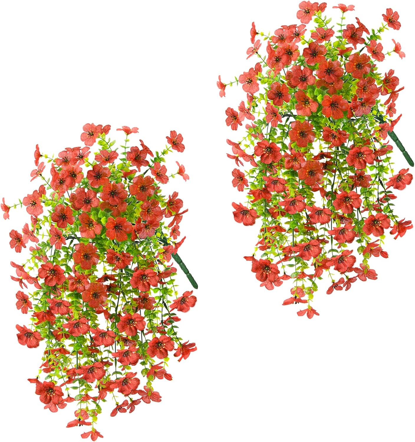 Artificial Hanging Flowers for Outdoors Spring Decoration, 2PCS Silk Fake Daisy Realistic Outdoor Flowers UV Resistant Porch Patio Window Yard Decor(Red) - Image 3